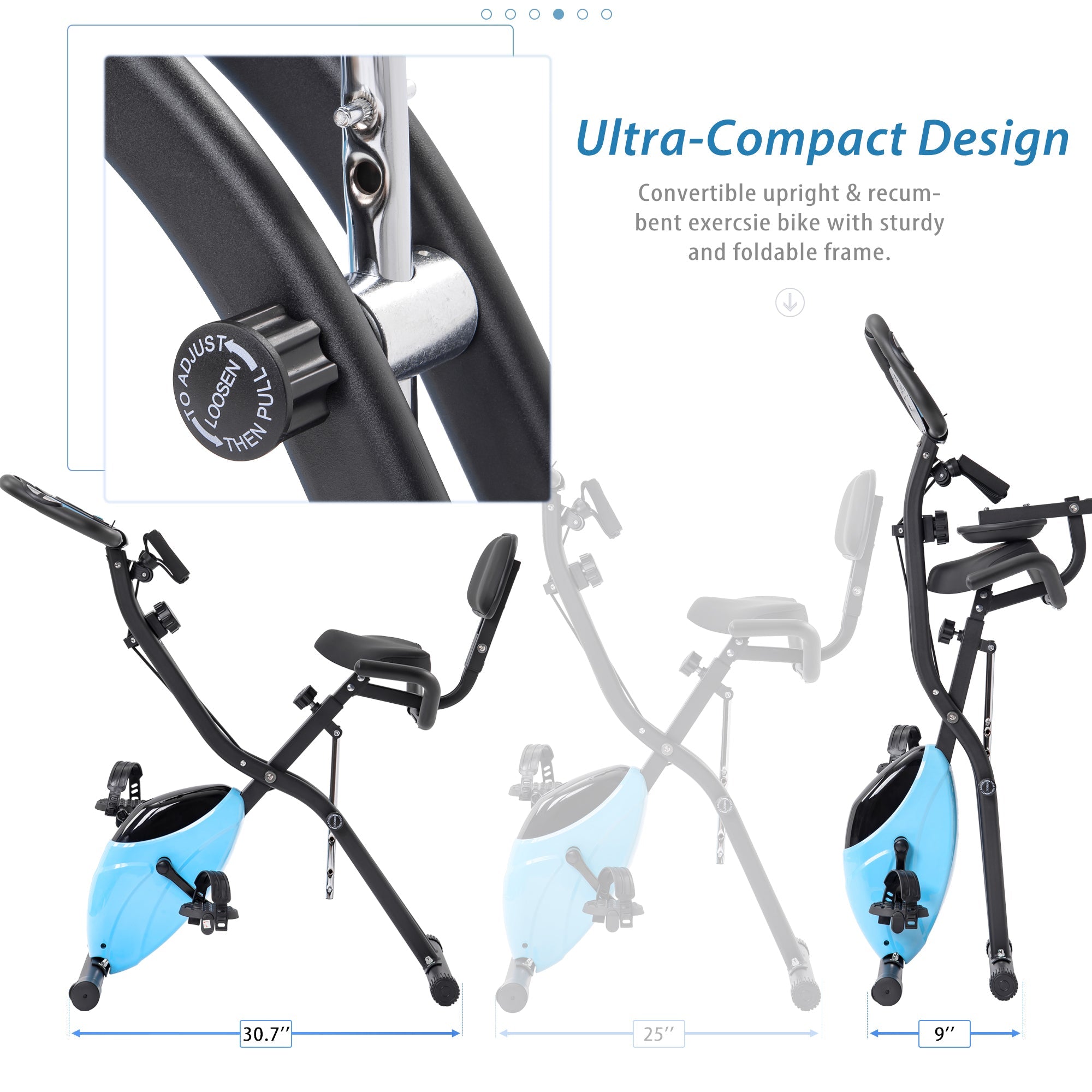 Folding Exercise Bike | Fitness Upright and Recumbent X-Bike | 10-Level Adjustable Resistance | Arm Bands and Backrest | Compact and Versatile