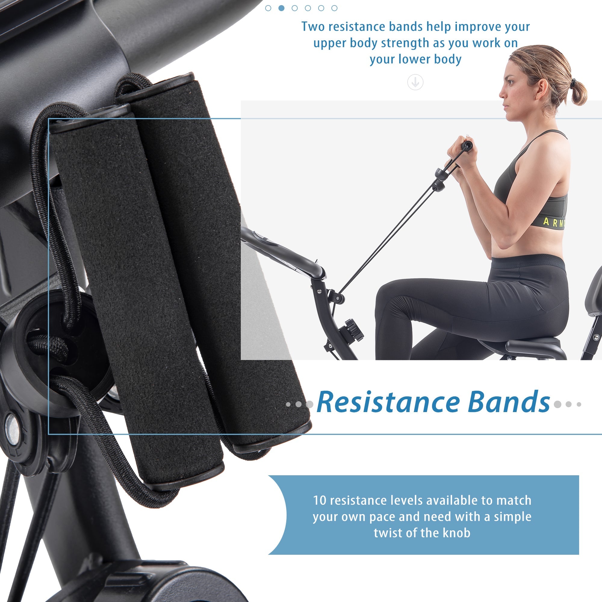 Folding Exercise Bike | Fitness Upright and Recumbent X-Bike | 10-Level Adjustable Resistance | Arm Bands and Backrest | Compact and Versatile