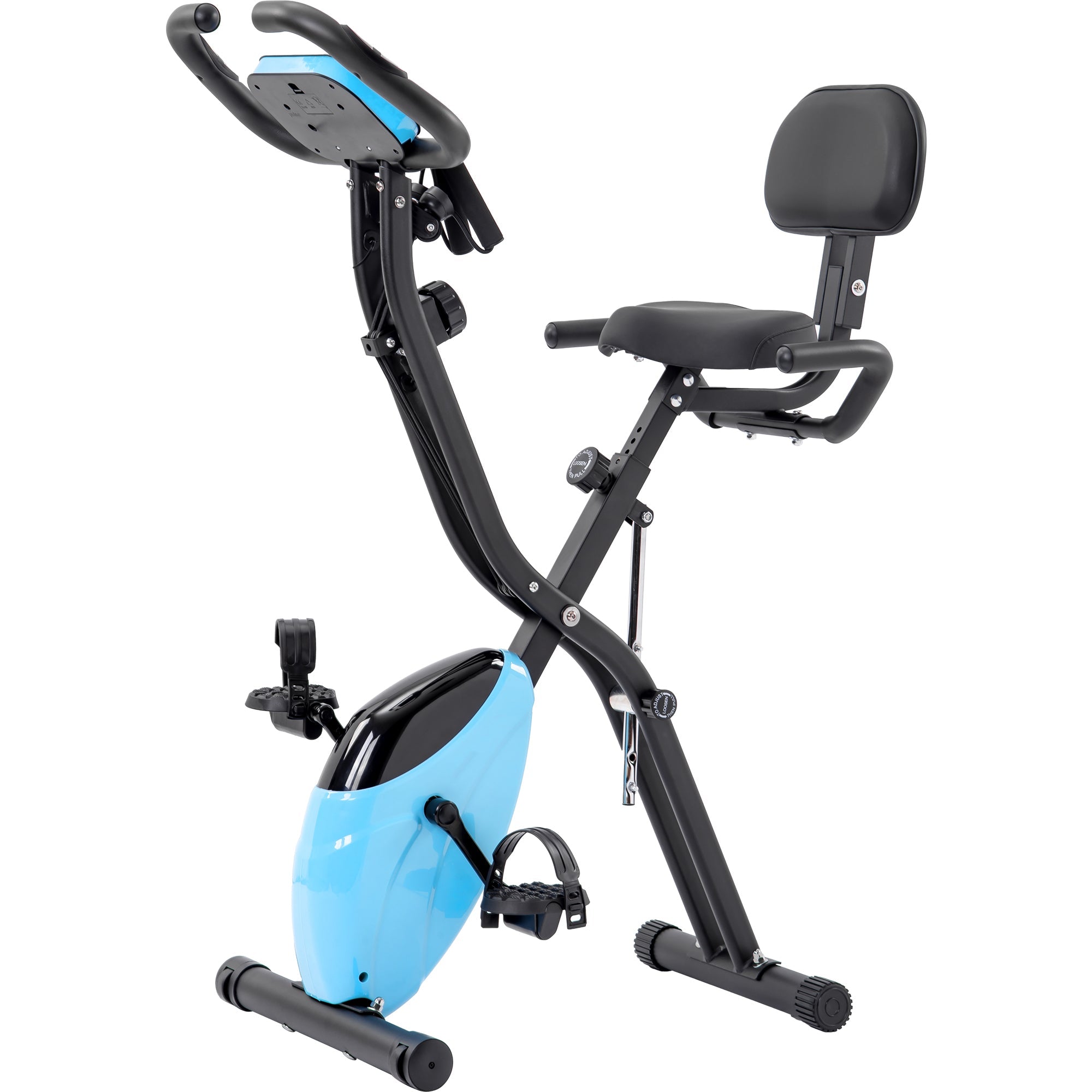 Folding Exercise Bike | Fitness Upright and Recumbent X-Bike | 10-Level Adjustable Resistance | Arm Bands and Backrest | Compact and Versatile