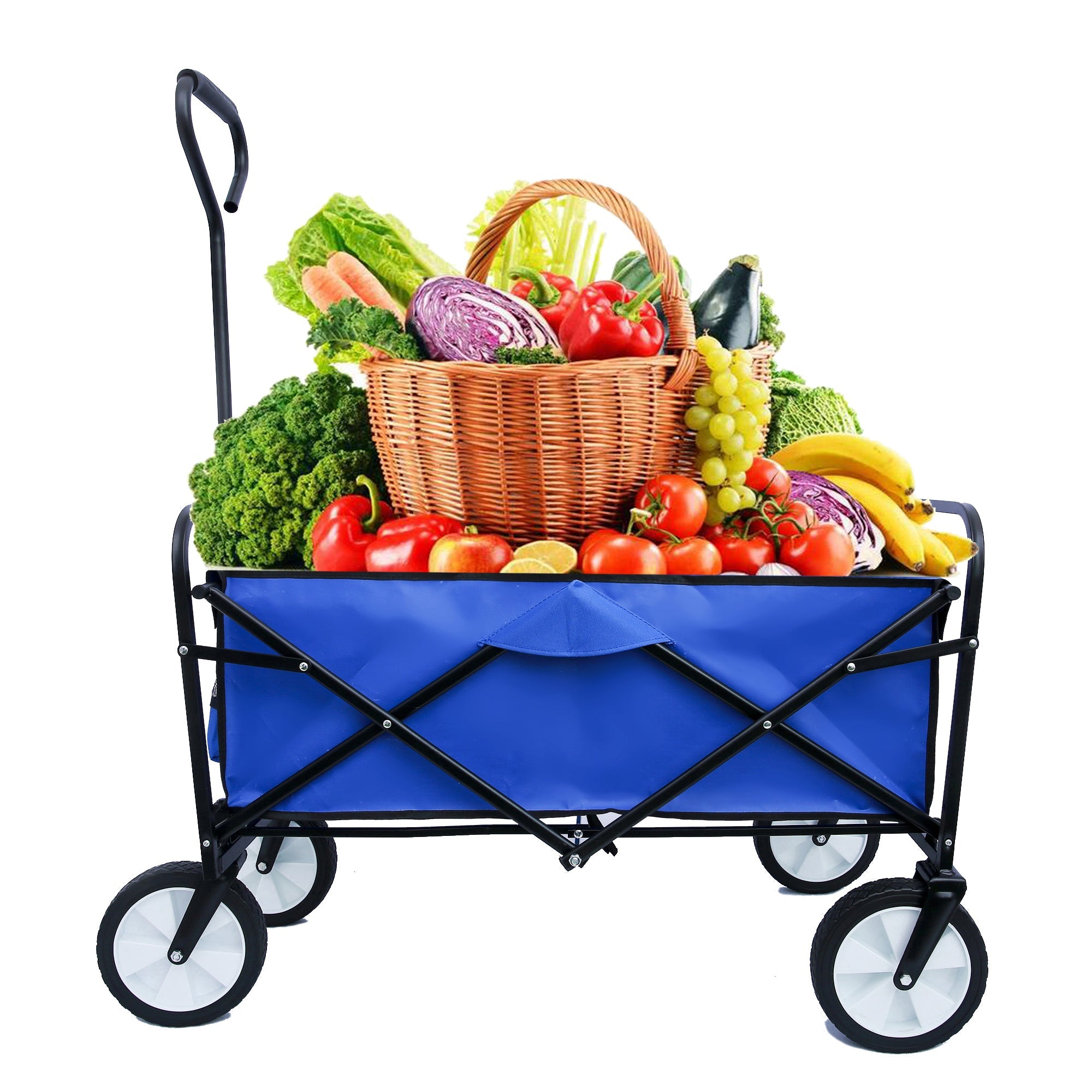 Folding Wagon Garden Shopping Beach Cart - Blue