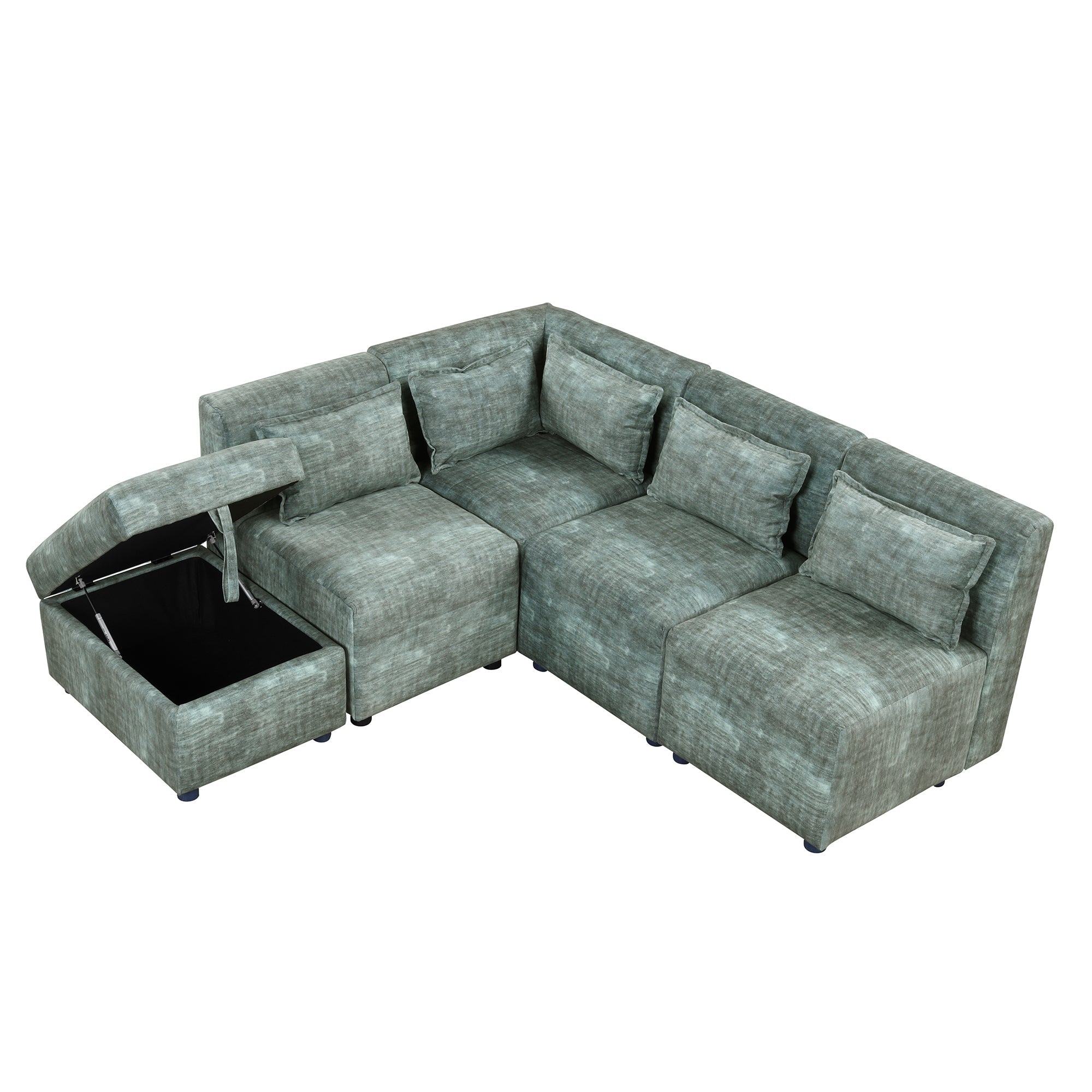 Free-Combined Sectional Sofa w/ Storage | 5-Seater Modular Couch | Blue Green-Stationary Sectionals-American Furniture Outlet