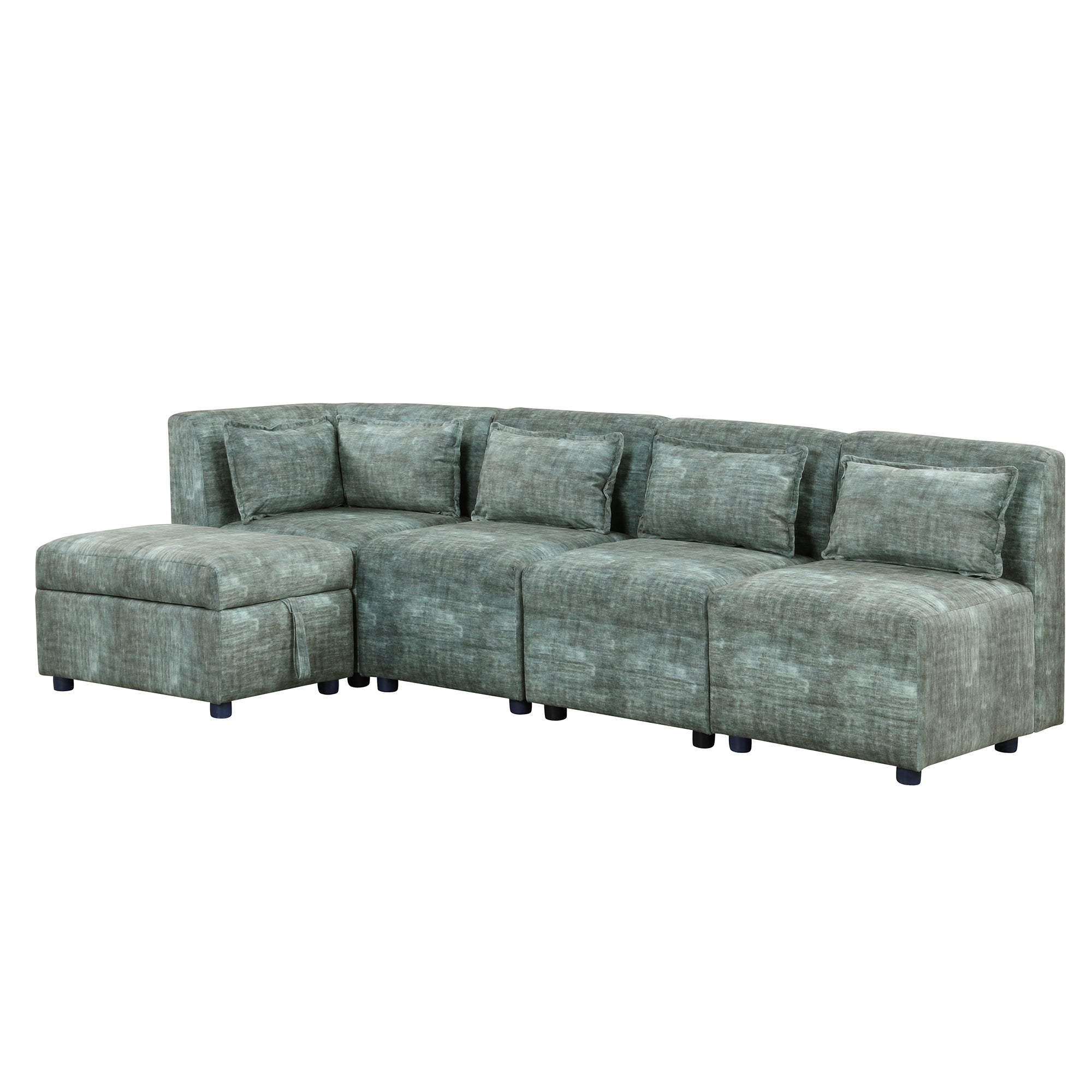Free-Combined Sectional Sofa w/ Storage | 5-Seater Modular Couch | Blue Green-Stationary Sectionals-American Furniture Outlet