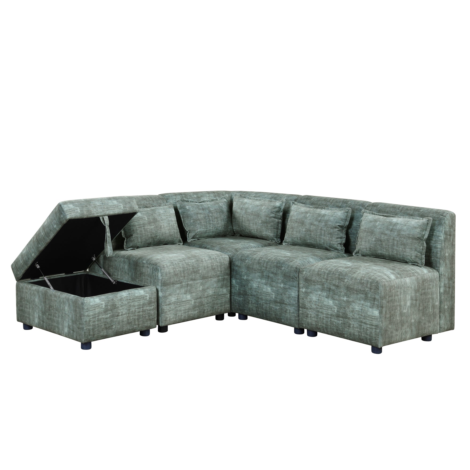 Free-Combined Sectional Sofa w/ Storage | 5-Seater Modular Couch | Blue Green-Stationary Sectionals-American Furniture Outlet