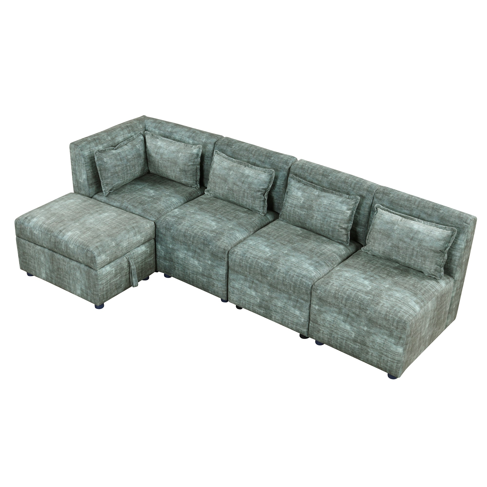 Free-Combined Sectional Sofa w/ Storage | 5-Seater Modular Couch | Blue Green-Stationary Sectionals-American Furniture Outlet