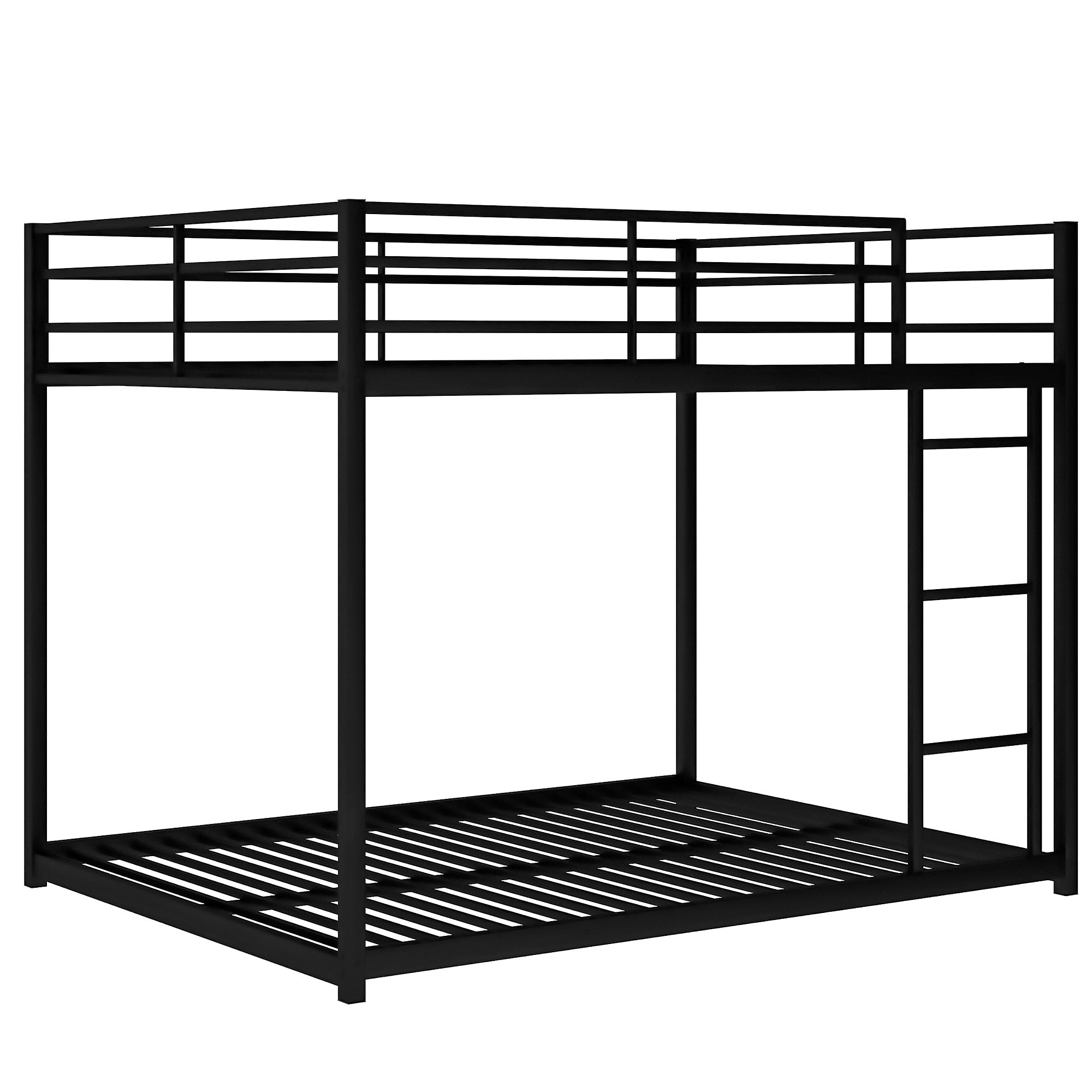 Full over Full Metal Bunk Bed | Low Profile Design with Ladder | Black Finish | Space-Saving Solution
