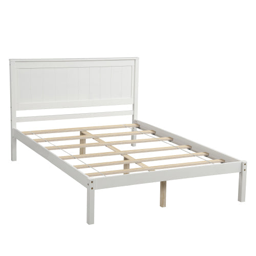 Full Platform Bed Frame with Headboard | Wood Slat Support | No Box Spring Needed | White Finish