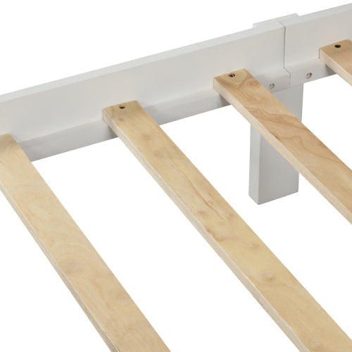 Full White Wood Platform Bed - Headboard & Footboard Included - Sturdy & Stylish Bedroom Furniture