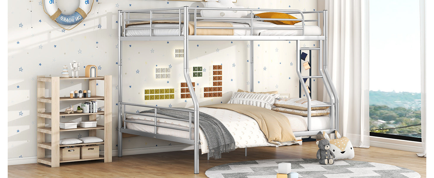 Full XL over Queen Bunk Bed - Silver Metal (Teens & Adults)