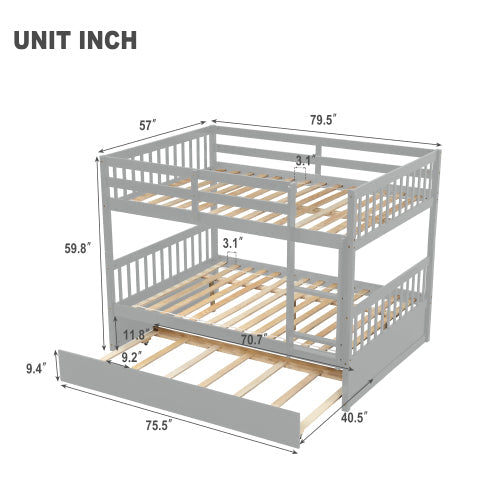 Gray Convertible Full over Full Bunk Bed w/ Trundle