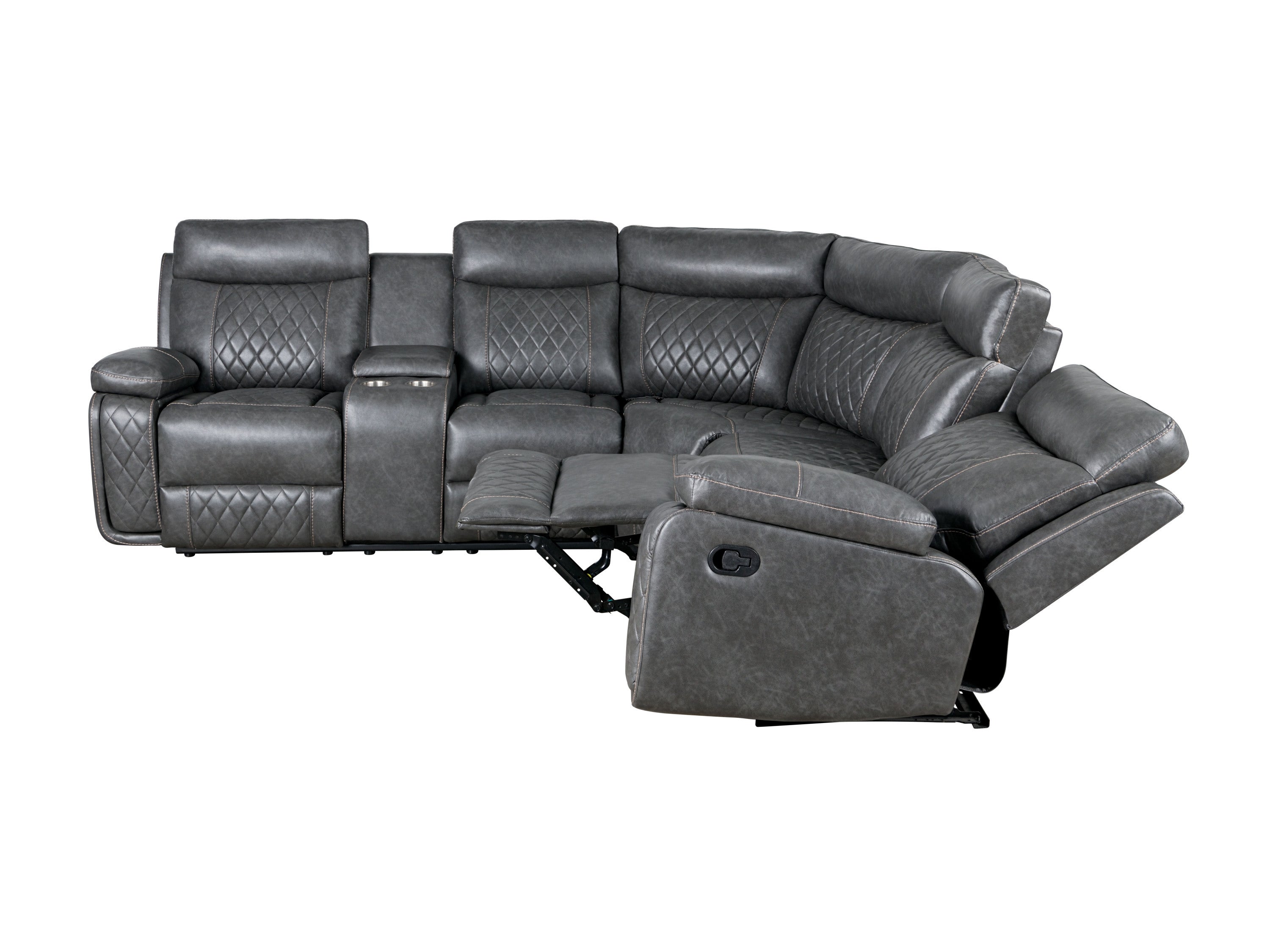 Gray Faux Leather Reclining Sectional Sofa | Home Theater Seating-Reclining Sectionals-American Furniture Outlet