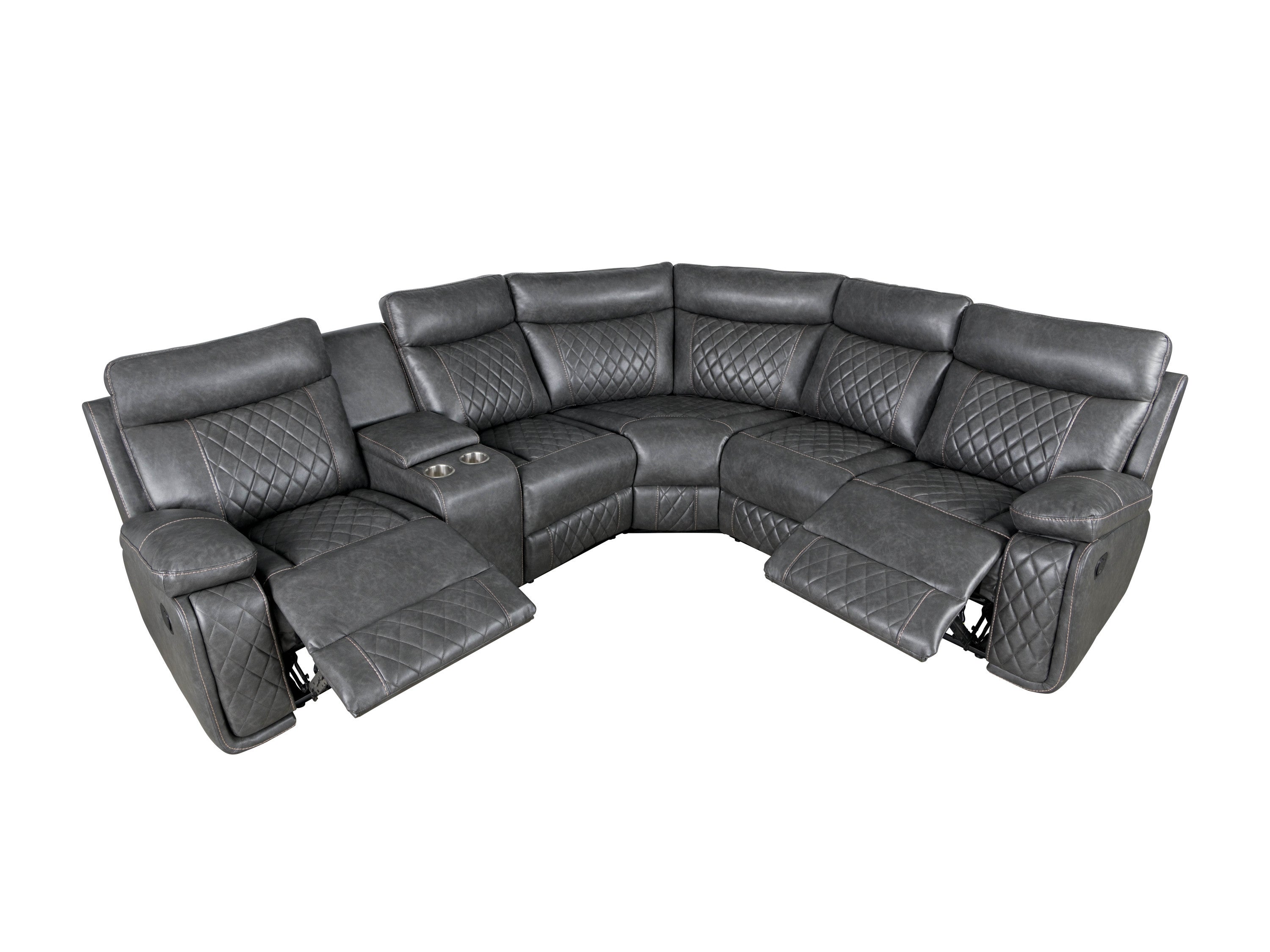 Gray Faux Leather Reclining Sectional Sofa | Home Theater Seating-Reclining Sectionals-American Furniture Outlet