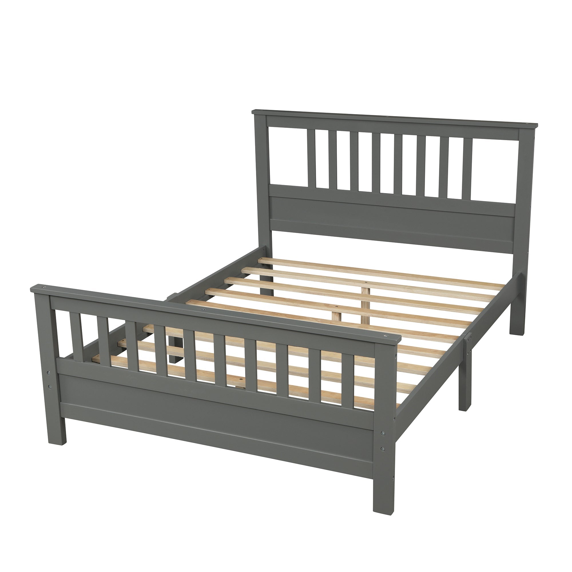 Gray Full Wood Platform Bed with Headboard & Footboard - Sturdy Support, No Box Spring Needed