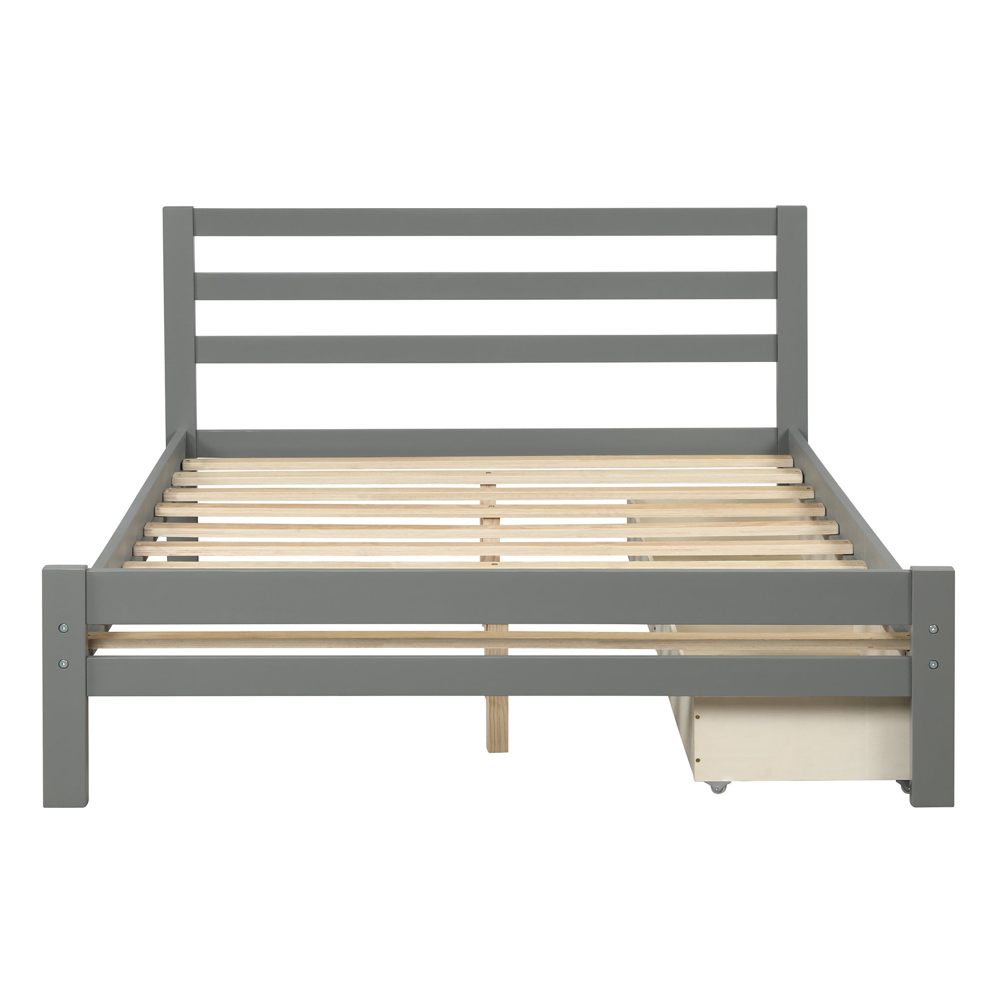 Gray Full Wood Platform Bed with Two Drawers - Storage Solution, Sturdy Support