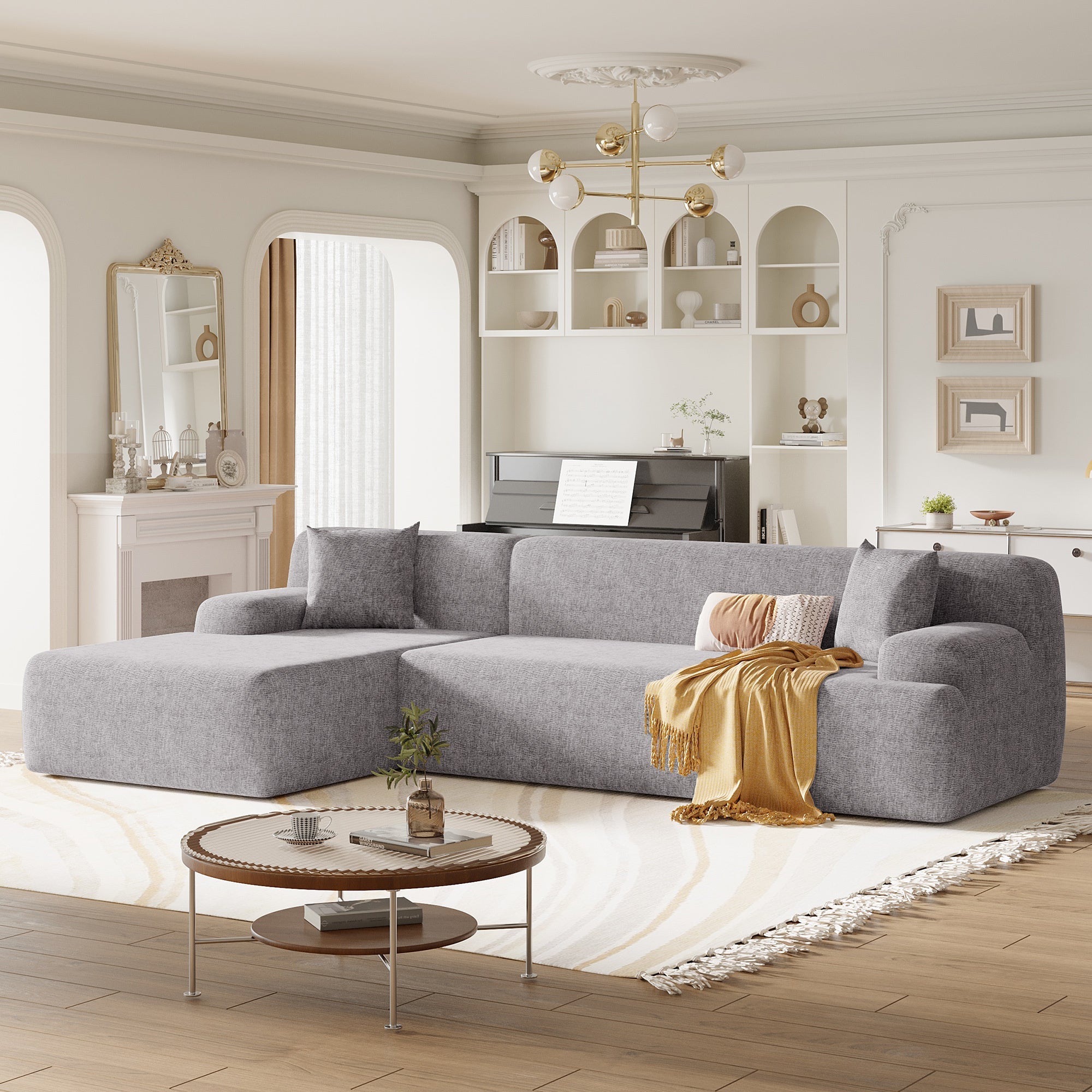 Gray L-Shaped Sectional Sofa | Deep Seats | Chenille Fabric-Stationary Sectionals-American Furniture Outlet