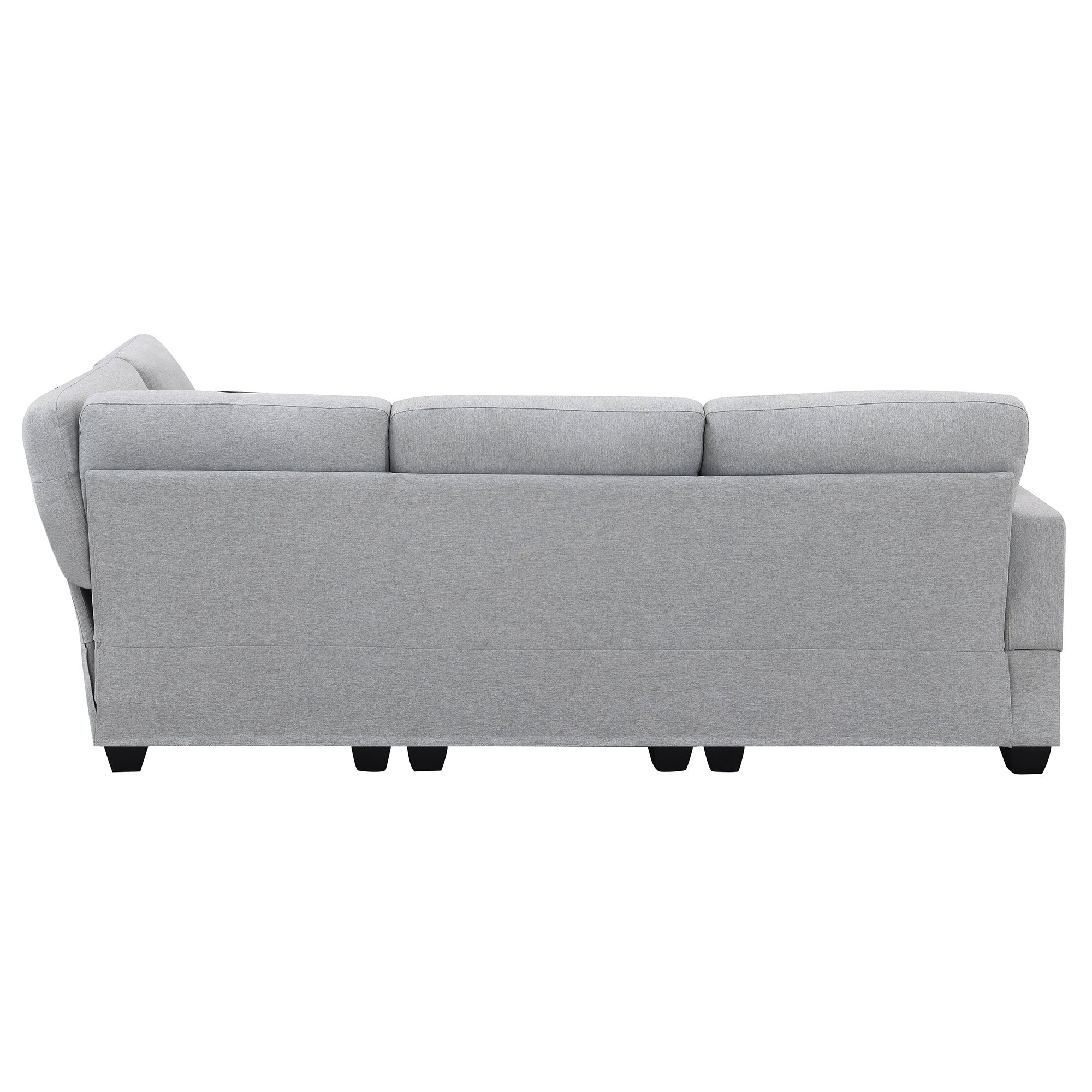 Gray L Shaped Sectional Sofa with Convertible Ottoman | Linen Fabric-Stationary Sectionals-American Furniture Outlet