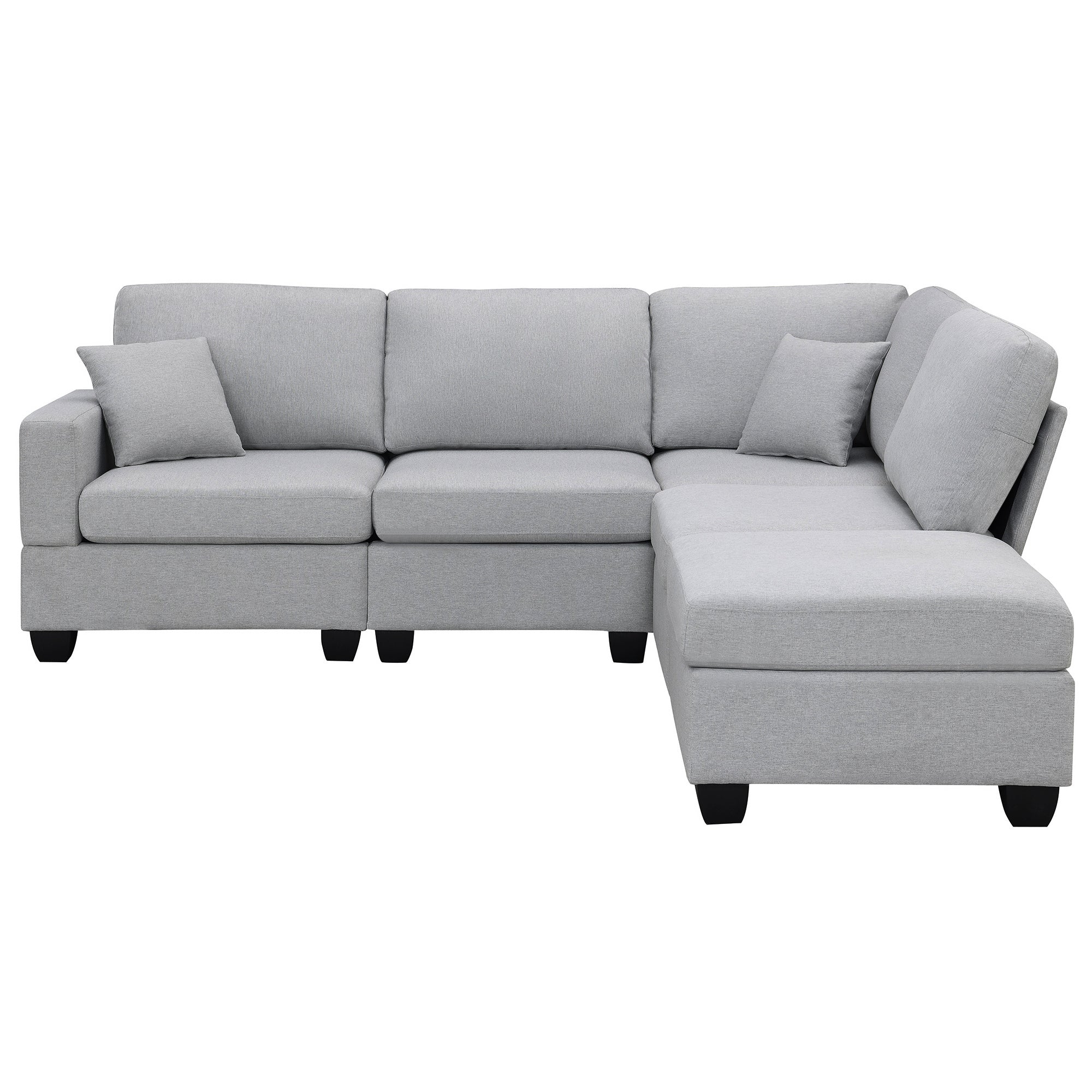 Gray L Shaped Sectional Sofa with Convertible Ottoman | Linen Fabric-Stationary Sectionals-American Furniture Outlet