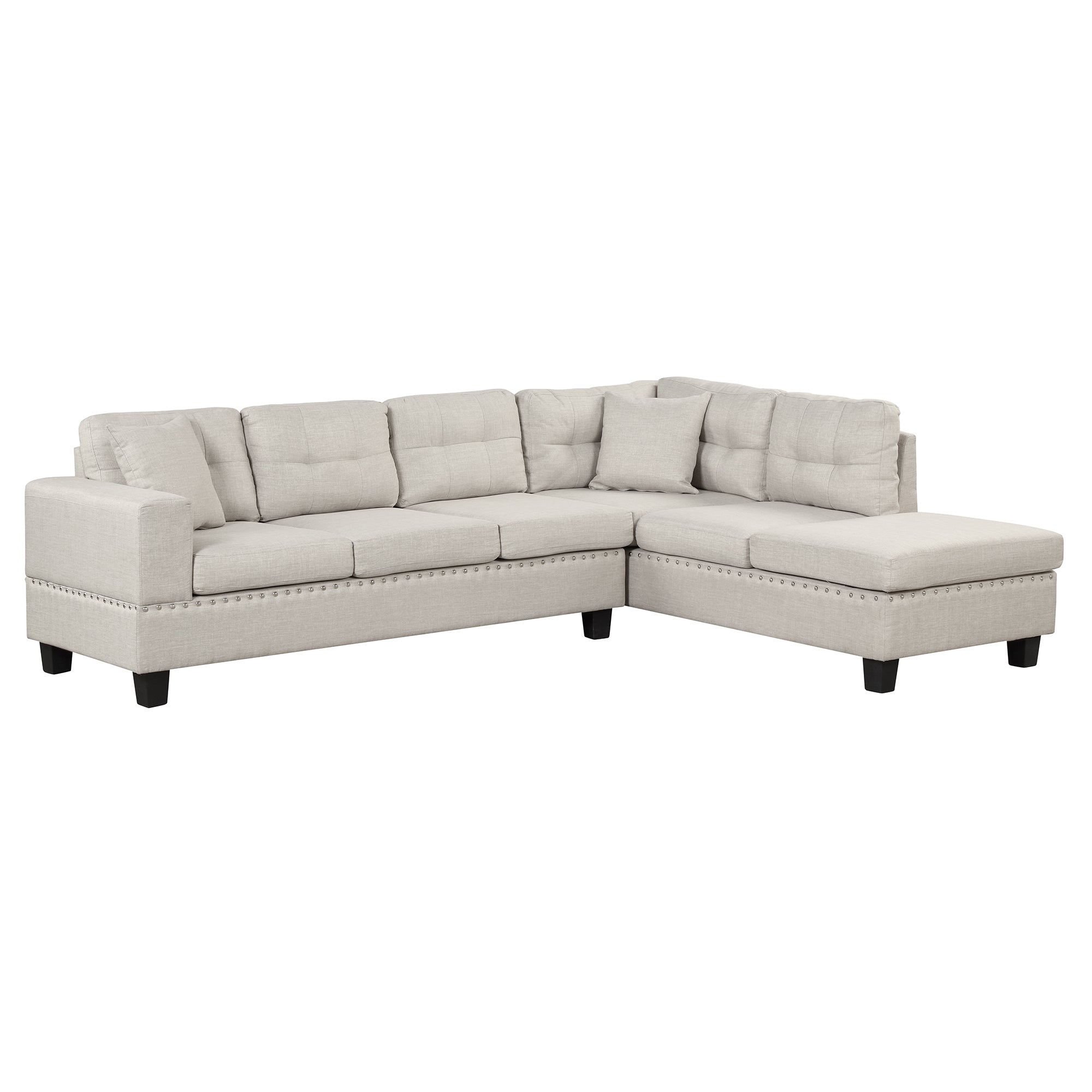 Gray L-Shaped Sectional Sofa with Storage Ottoman-Stationary Sectionals-American Furniture Outlet