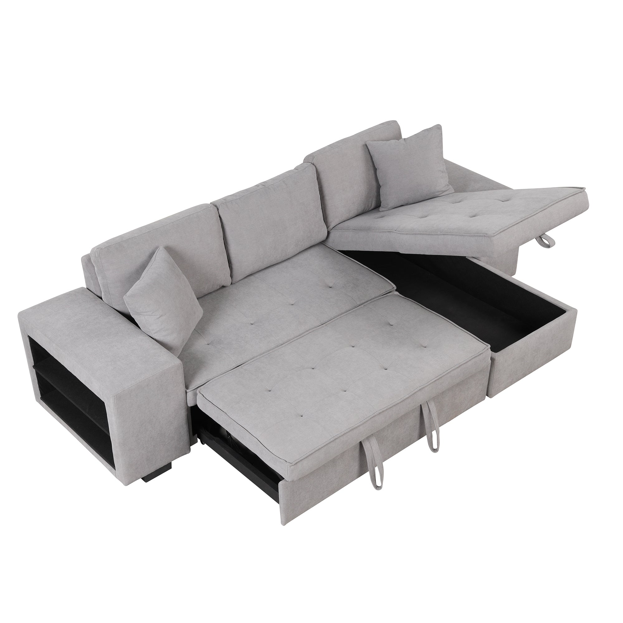 Gray Sectional Sleeper Sofa With Storage Chaise-Sleeper Sofas-American Furniture Outlet