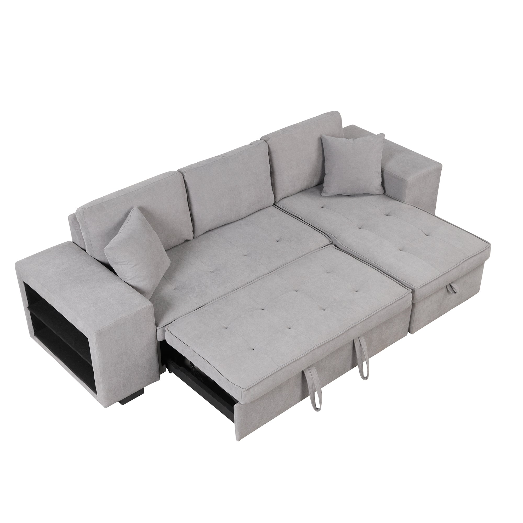 Gray Sectional Sleeper Sofa With Storage Chaise-Sleeper Sofas-American Furniture Outlet