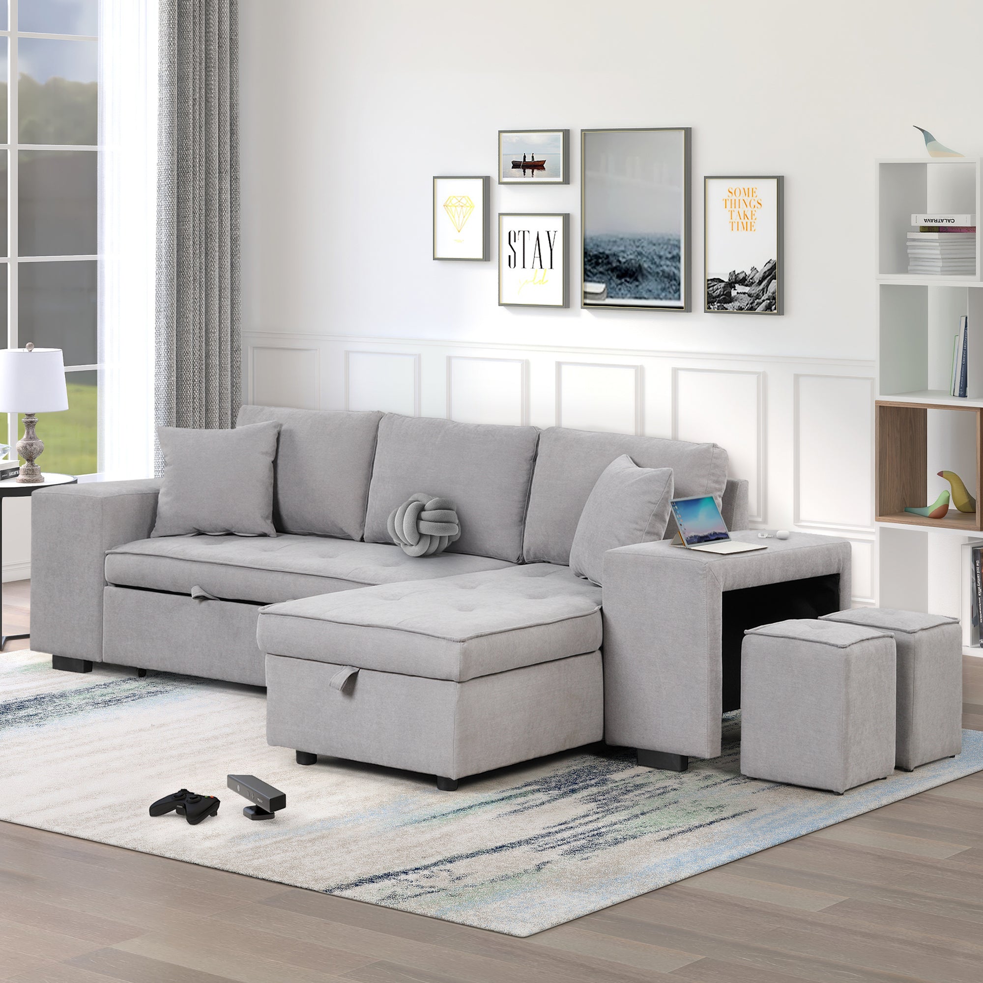 Gray Sectional Sleeper Sofa With Storage Chaise-Sleeper Sofas-American Furniture Outlet