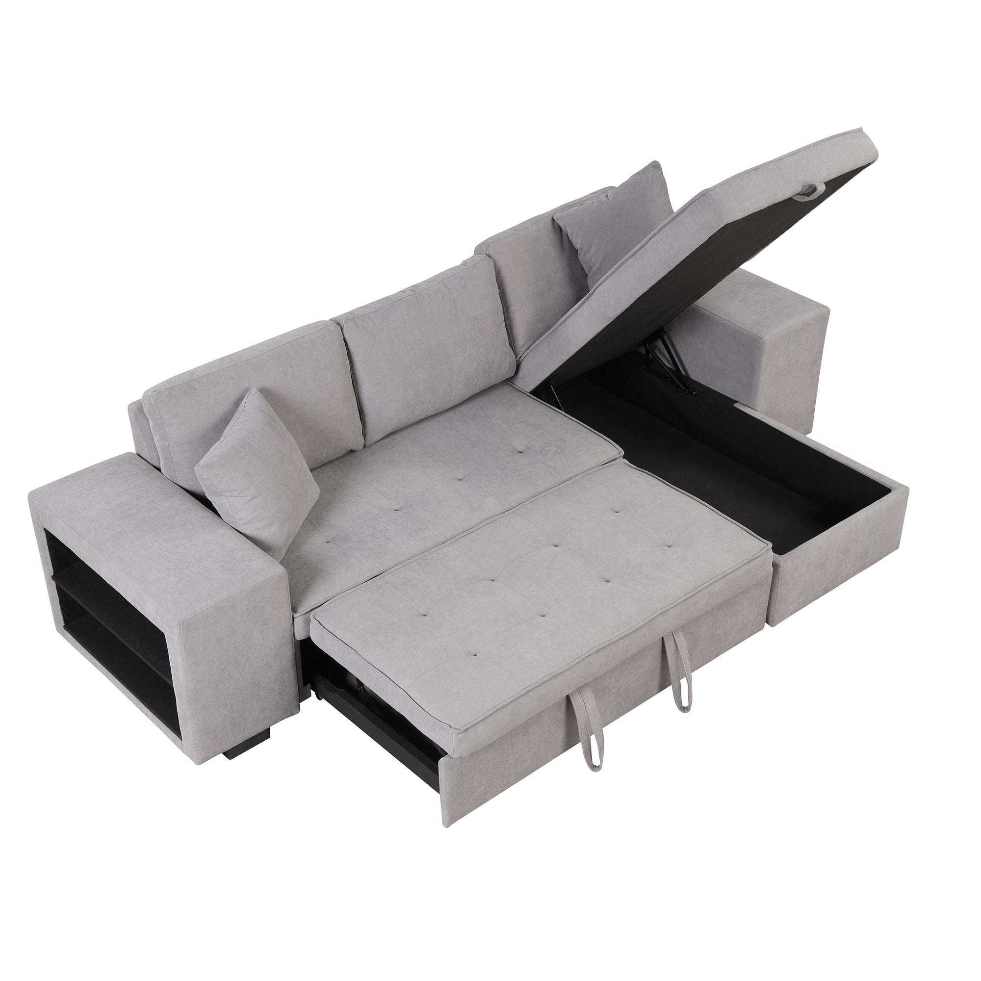 Gray Sectional Sleeper Sofa With Storage Chaise-Sleeper Sofas-American Furniture Outlet