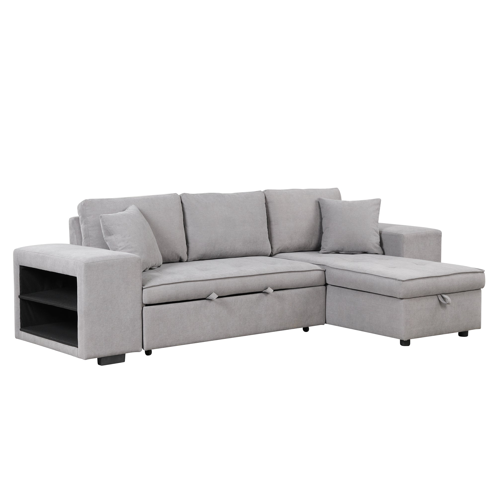 Gray Sectional Sleeper Sofa With Storage Chaise-Sleeper Sofas-American Furniture Outlet