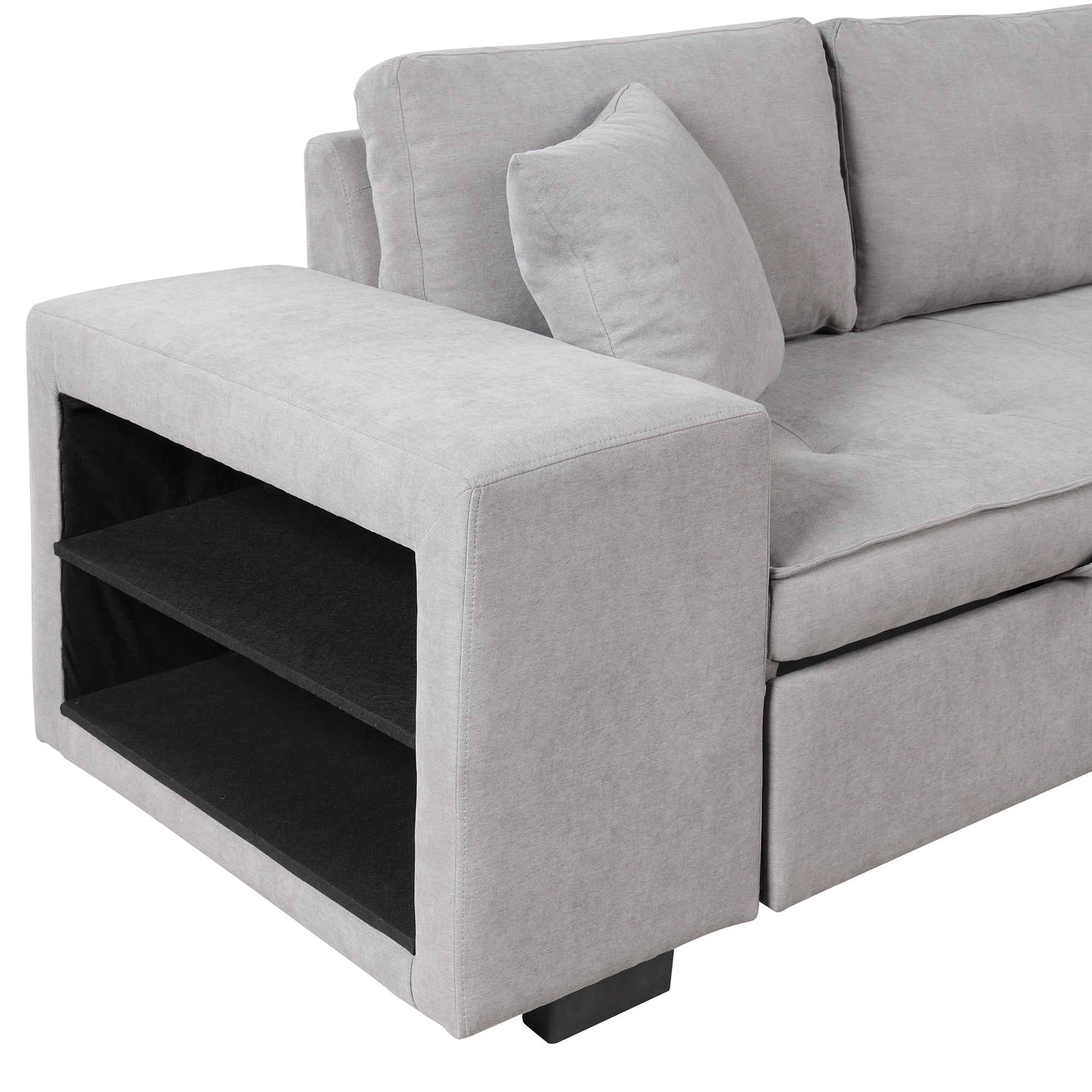 Gray Sectional Sleeper Sofa With Storage Chaise-Sleeper Sofas-American Furniture Outlet