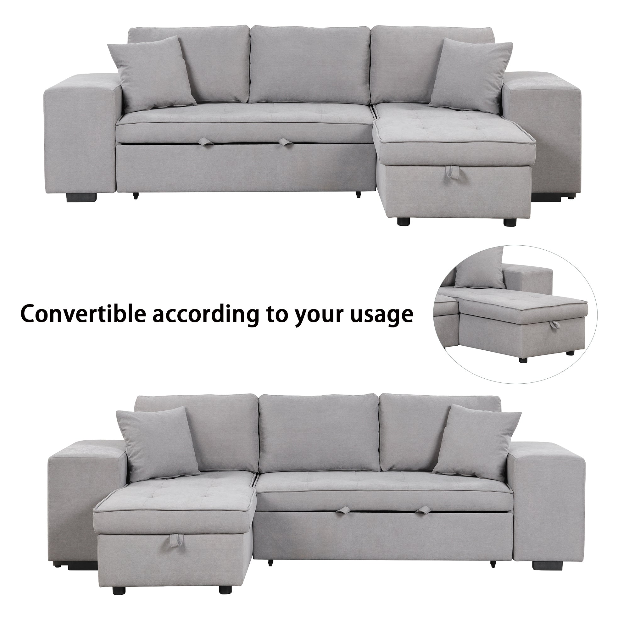 Gray Sectional Sleeper Sofa With Storage Chaise-Sleeper Sofas-American Furniture Outlet