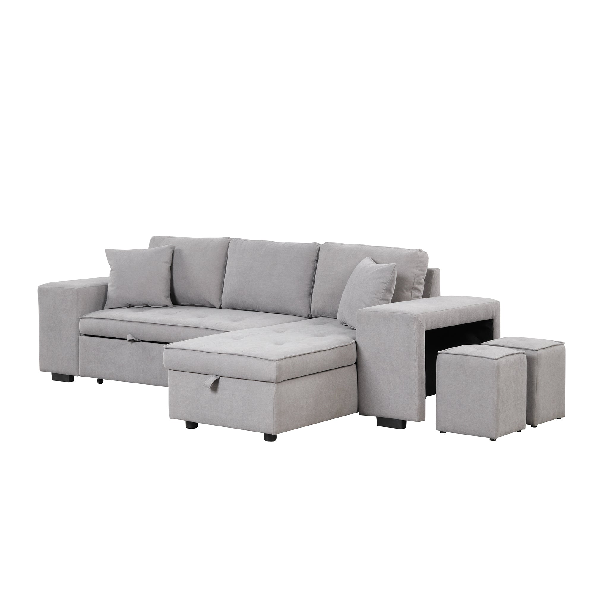 Gray Sectional Sleeper Sofa With Storage Chaise-Sleeper Sofas-American Furniture Outlet