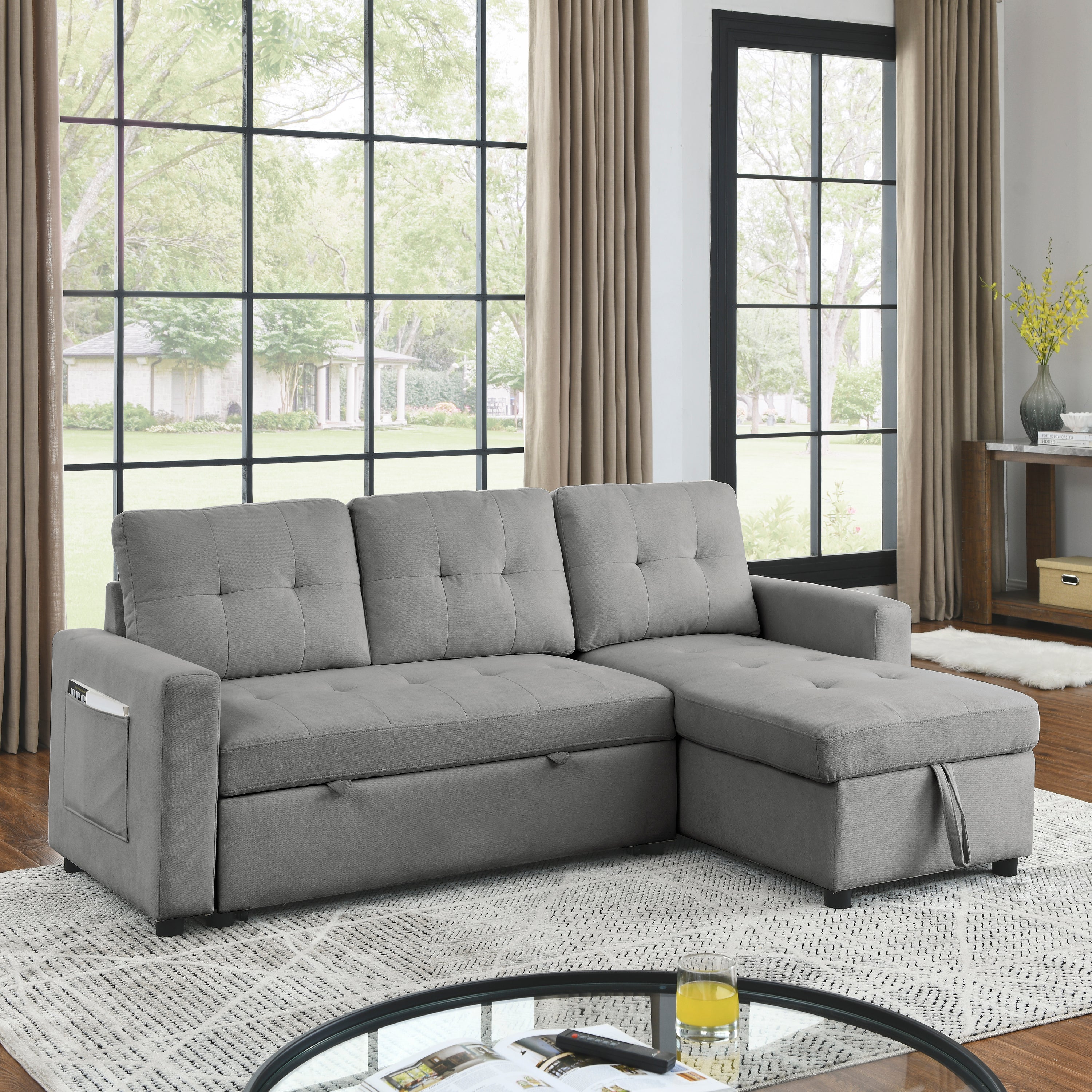 Gray Sleeper Sofa w/ Storage & Reversible Chaise-Sleeper Sofas-American Furniture Outlet