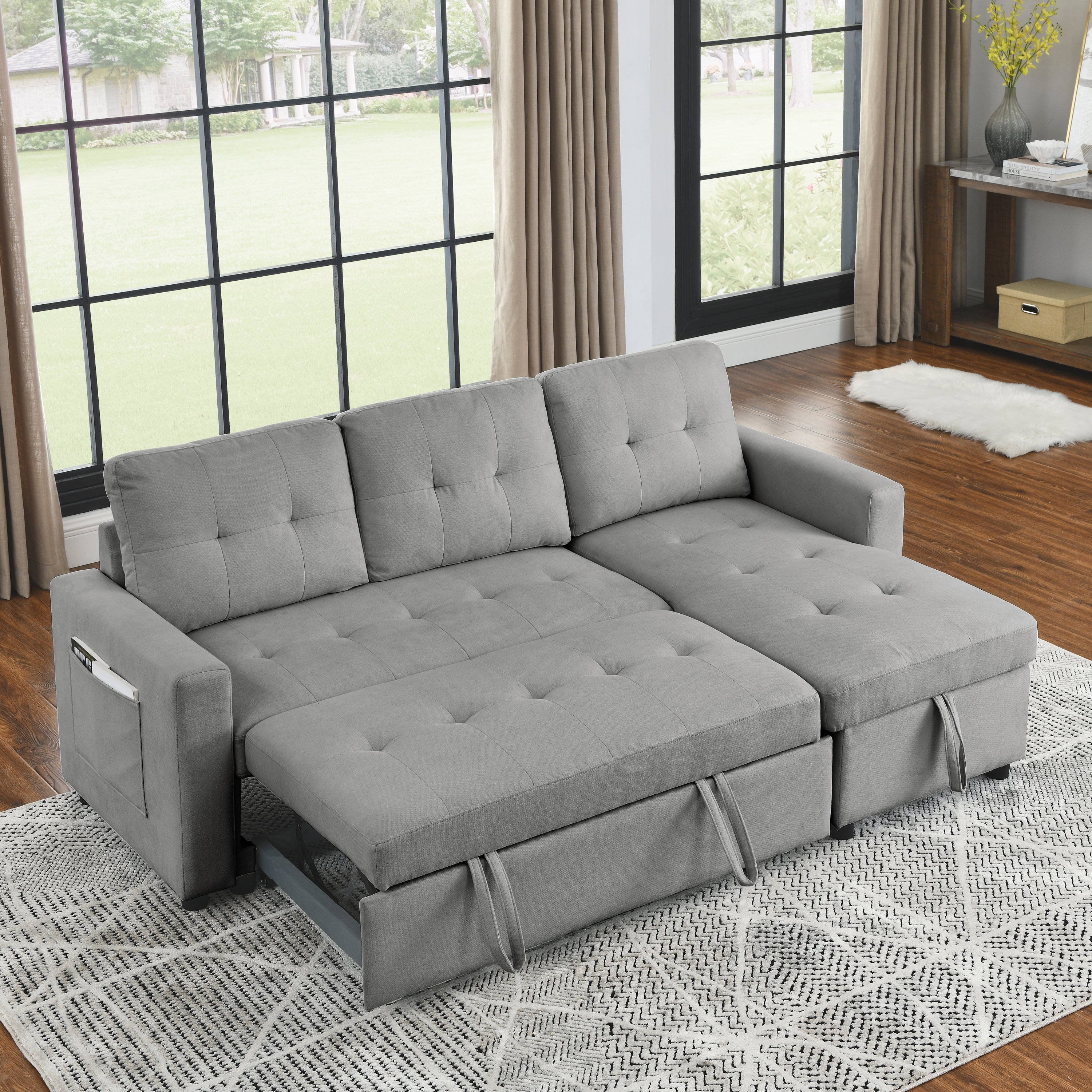 Gray Sleeper Sofa w/ Storage & Reversible Chaise-Sleeper Sofas-American Furniture Outlet