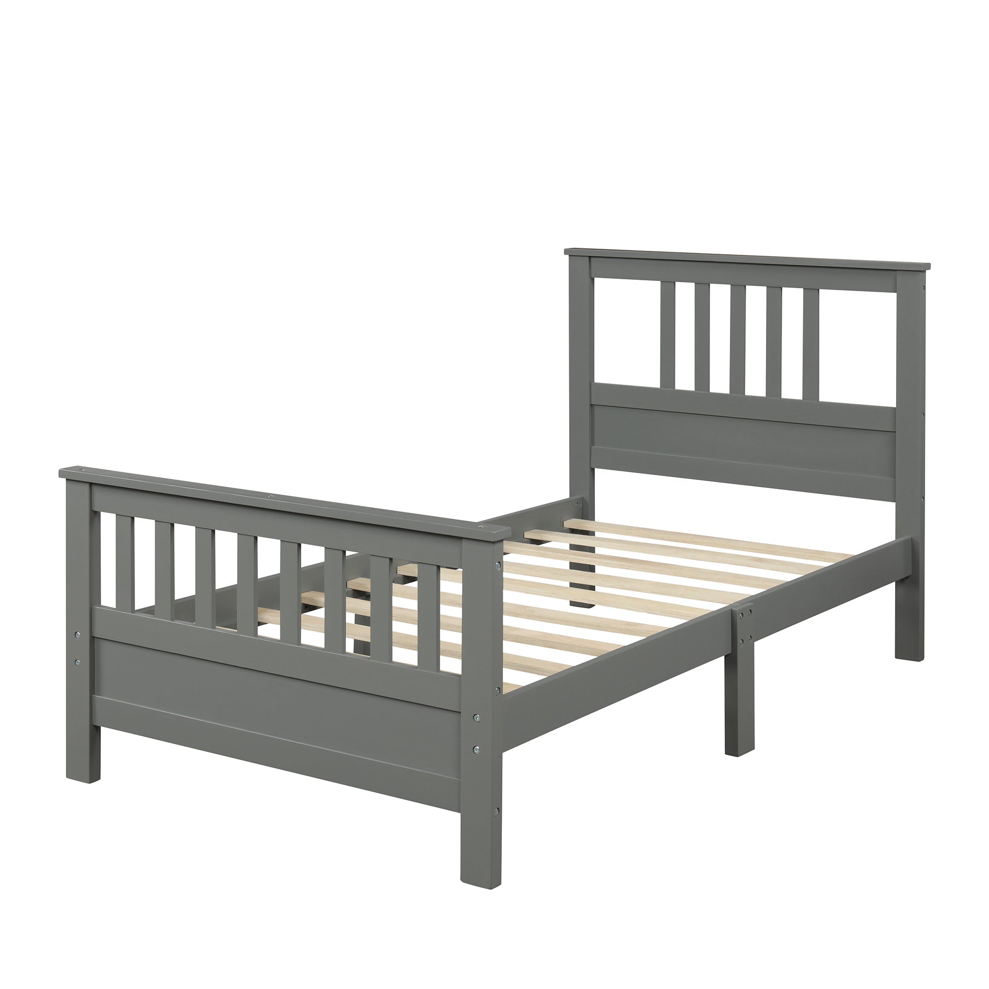 Gray Twin Wood Platform Bed with Headboard & Footboard - Sturdy Support, No Box Spring Needed