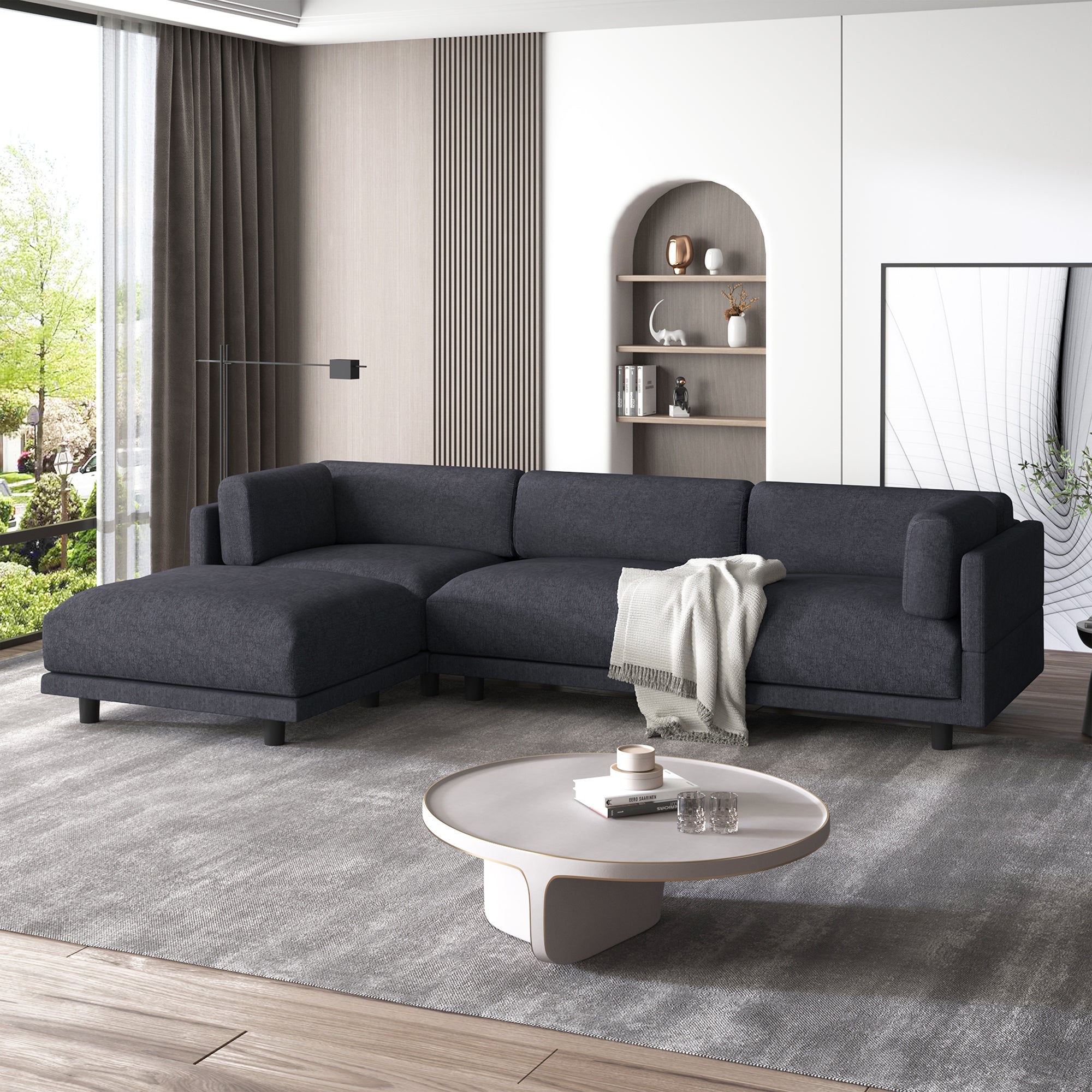 Gray Upholstery Convertible Sectional Sofa: L-Shaped, Reversible Chaise-Stationary Sectionals-American Furniture Outlet