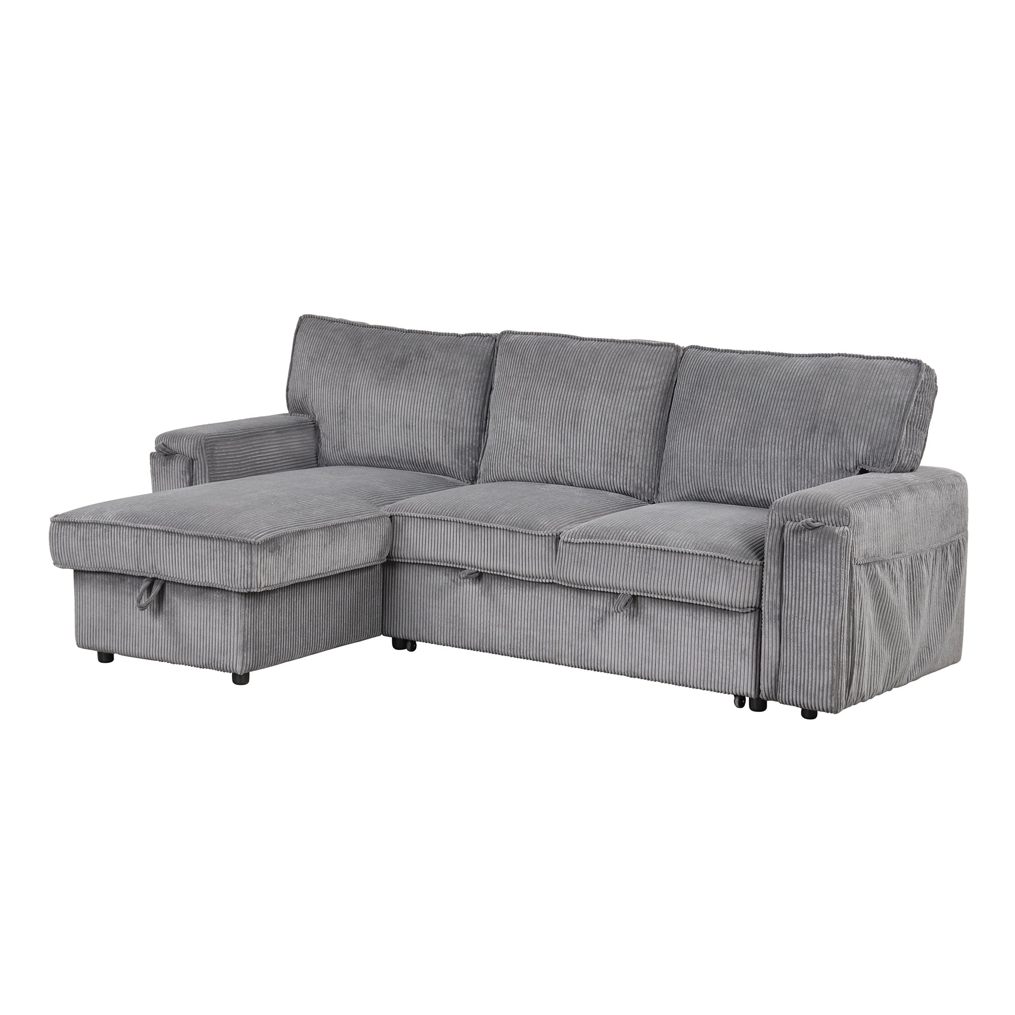 Gray Upholstery Sleeper Sectional Sofa: Storage Bags, 2 Cup Holders-Sleeper Sectionals-American Furniture Outlet