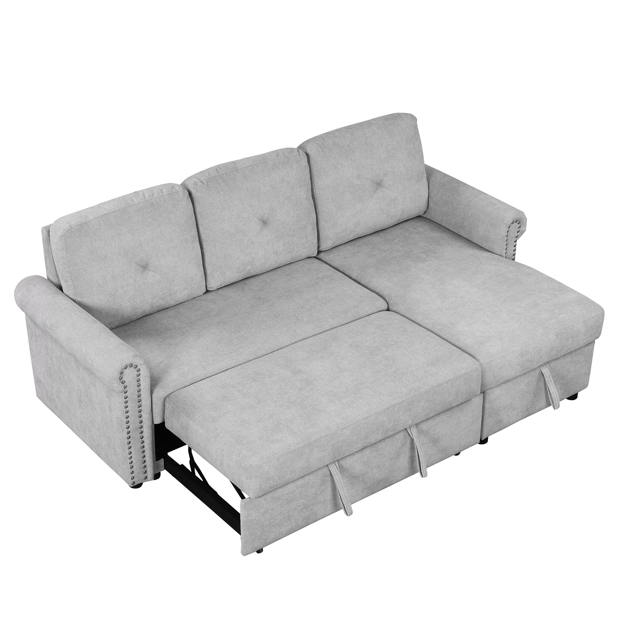 Gray Velvet Convertible Sleeper Sectional with Storage Chaise-Sleeper Sofas-American Furniture Outlet