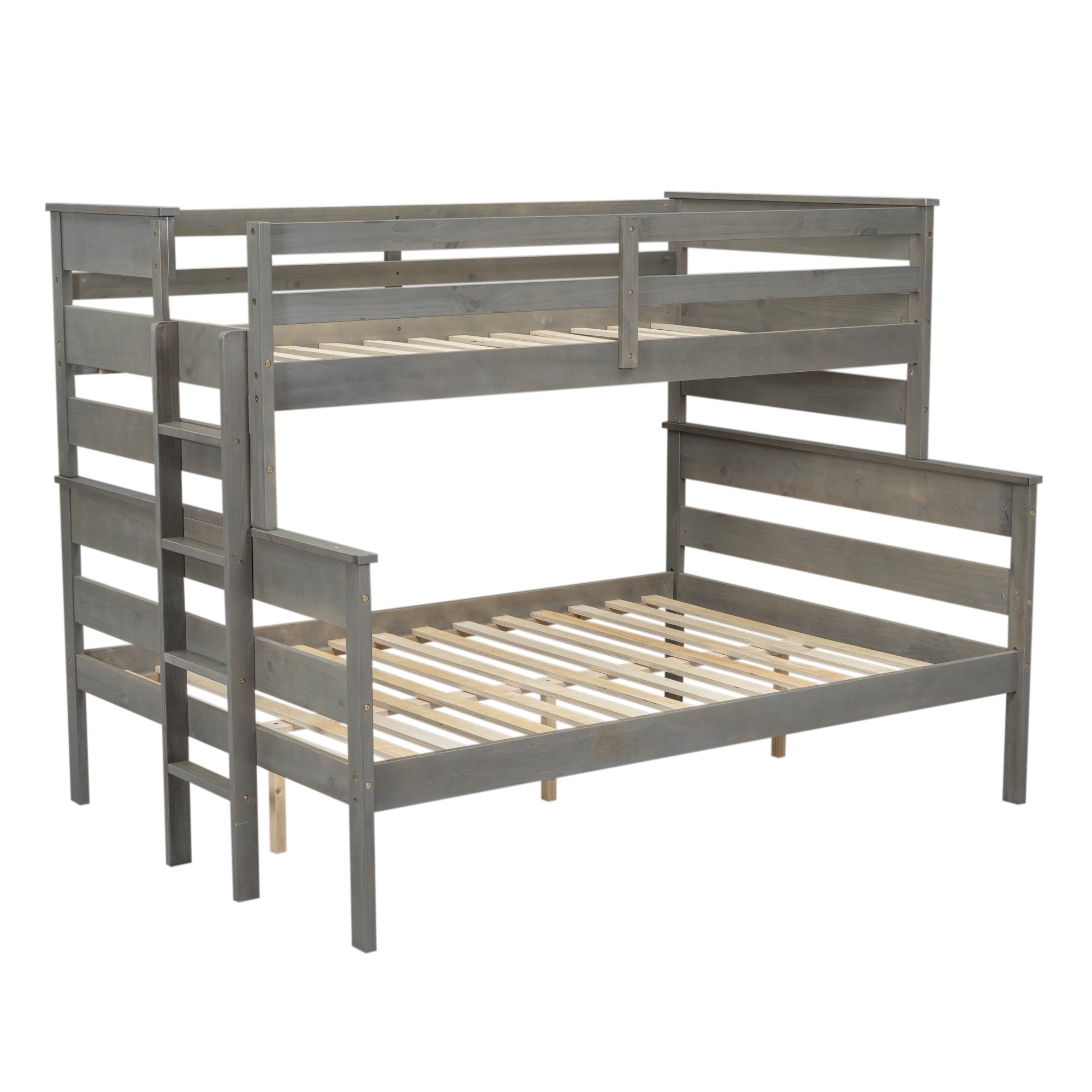 Gray Wood Twin XL Over Queen Bunk Bed - Ladder Included