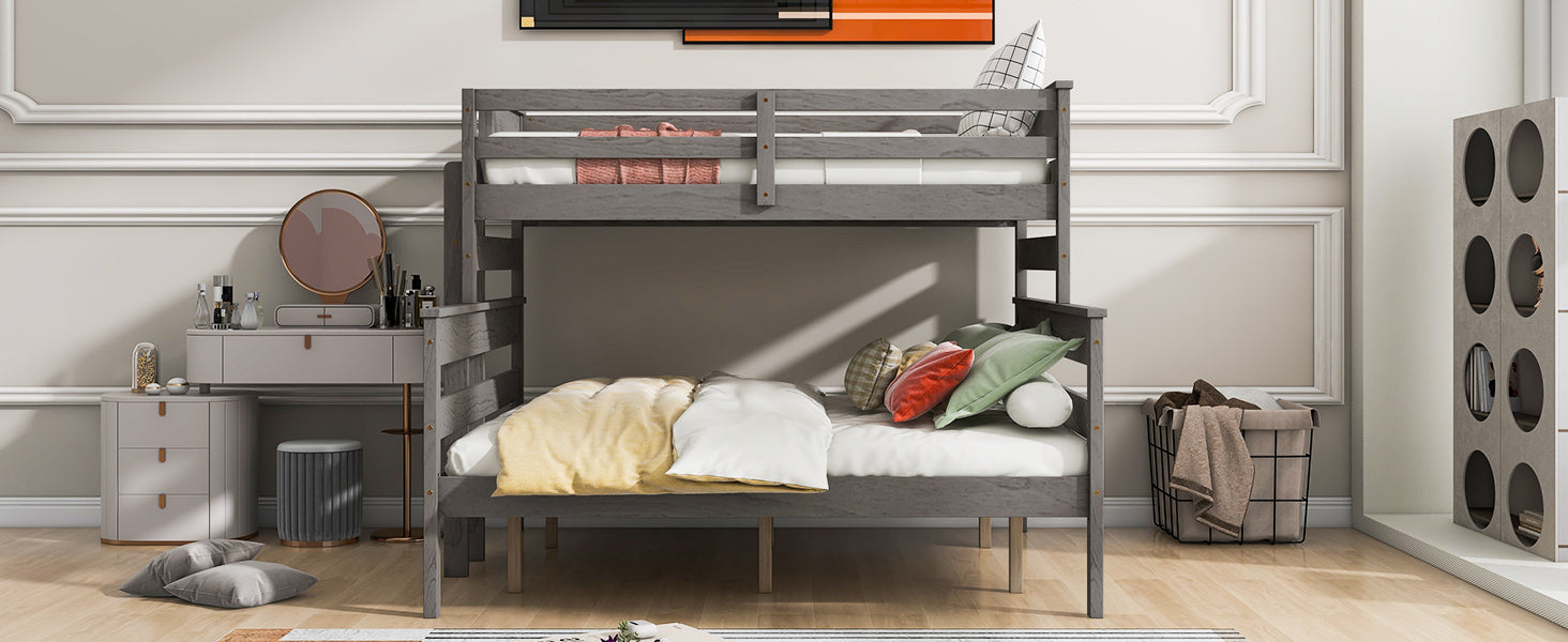 Gray Wood Twin XL Over Queen Bunk Bed - Ladder Included