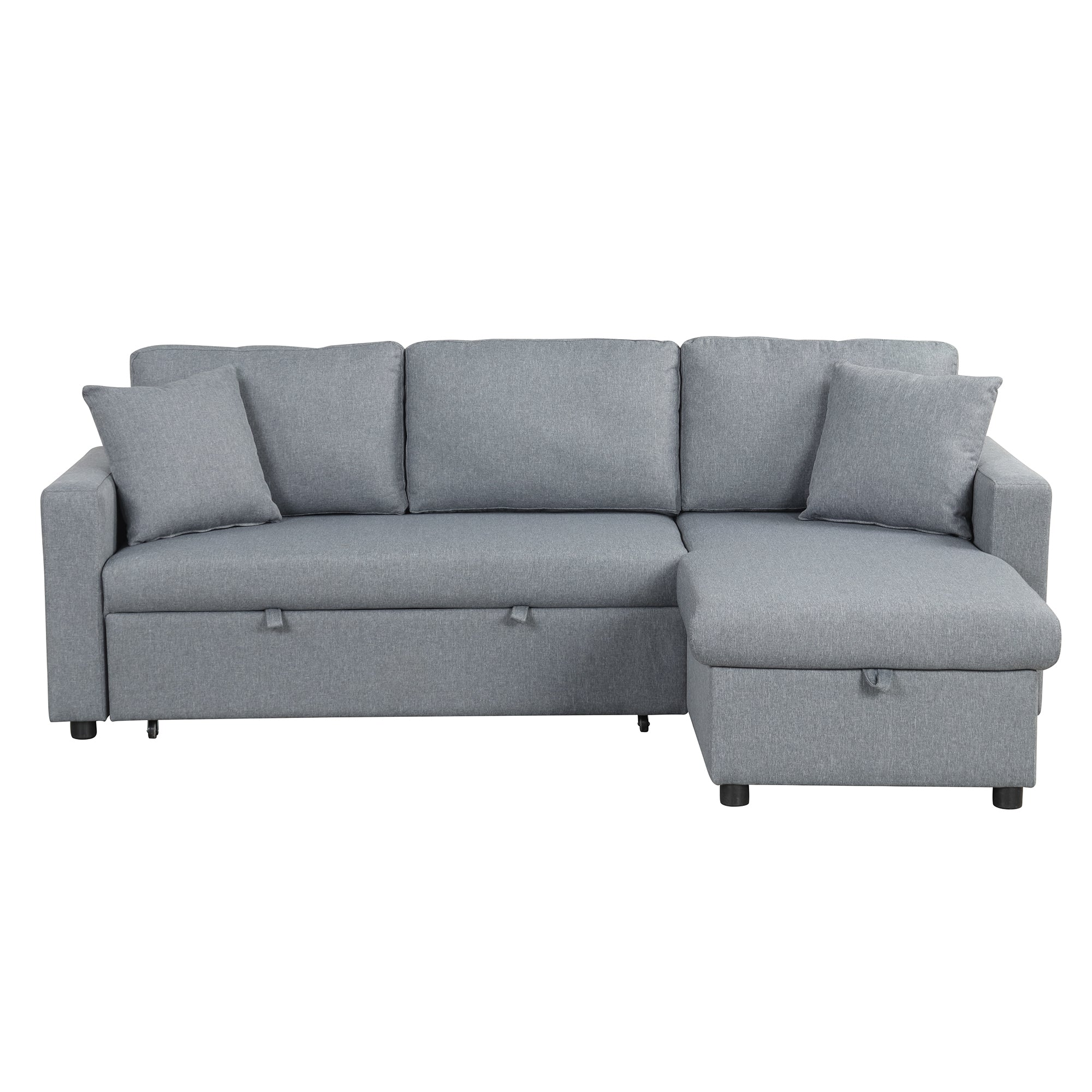 Grey Upholstery Sleeper Sectional Sofa: Storage, 2 Tossing Cushions-Sleeper Sectionals-American Furniture Outlet