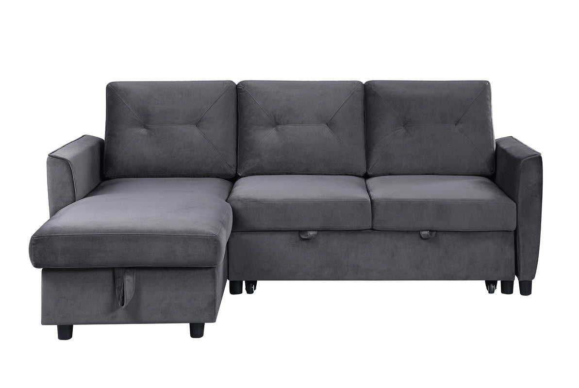 Hudson 83" Dark Gray Velvet Reversible Sleeper Sectional Sofa w/ Storage Chaise-Sleeper Sectionals-American Furniture Outlet