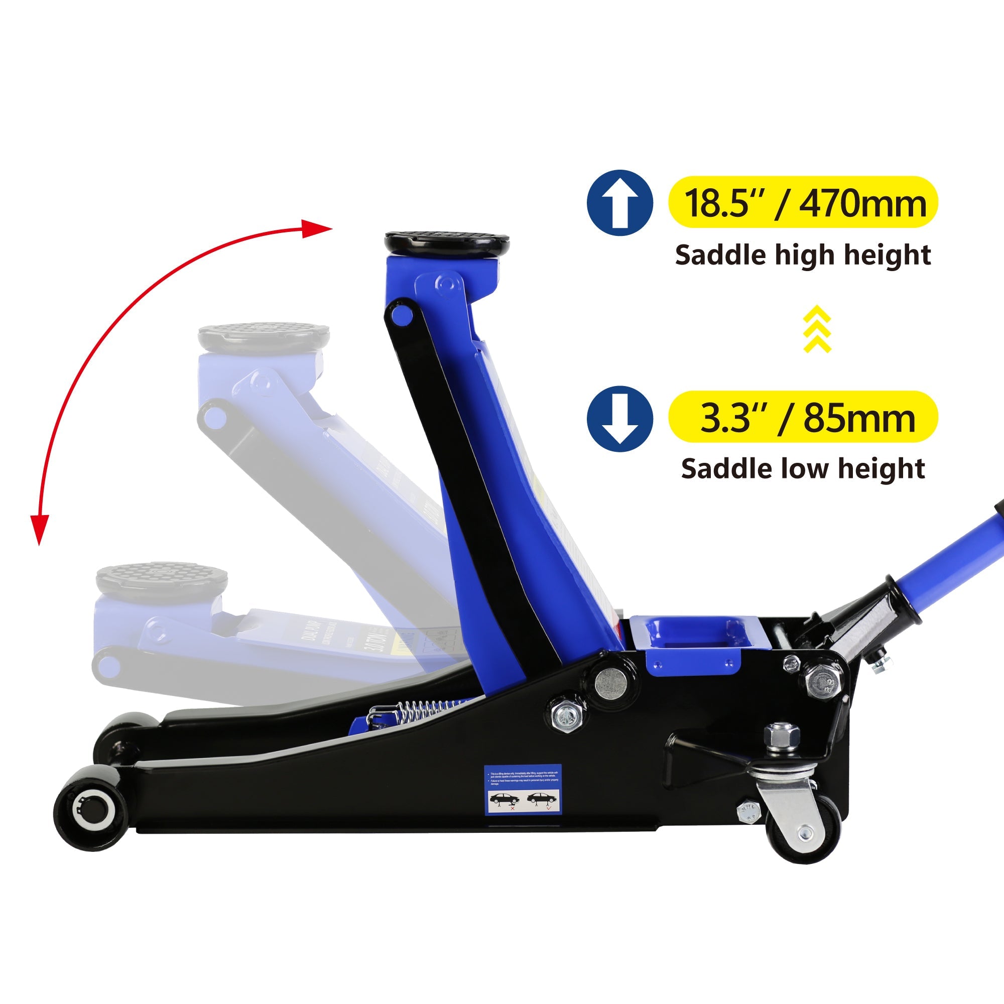 Hydraulic Low Profile Steel Racing Floor Jack 3 Ton (6600 lb) Capacity | Dual Piston Quick Lift Pump | Blue | Lifting Range 3.3"-18.5"