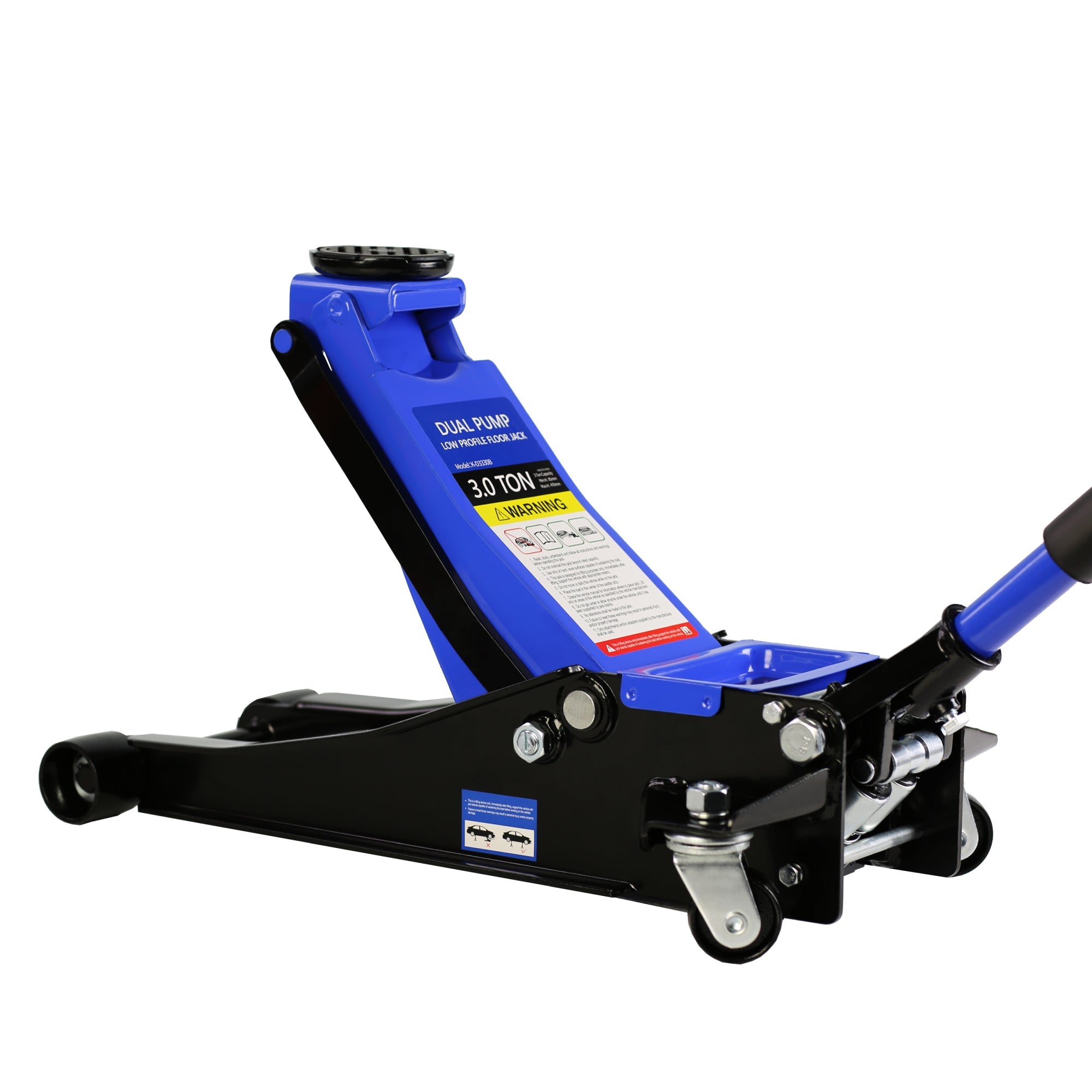 Hydraulic Low Profile Steel Racing Floor Jack 3 Ton (6600 lb) Capacity | Dual Piston Quick Lift Pump | Blue | Lifting Range 3.3"-18.5"