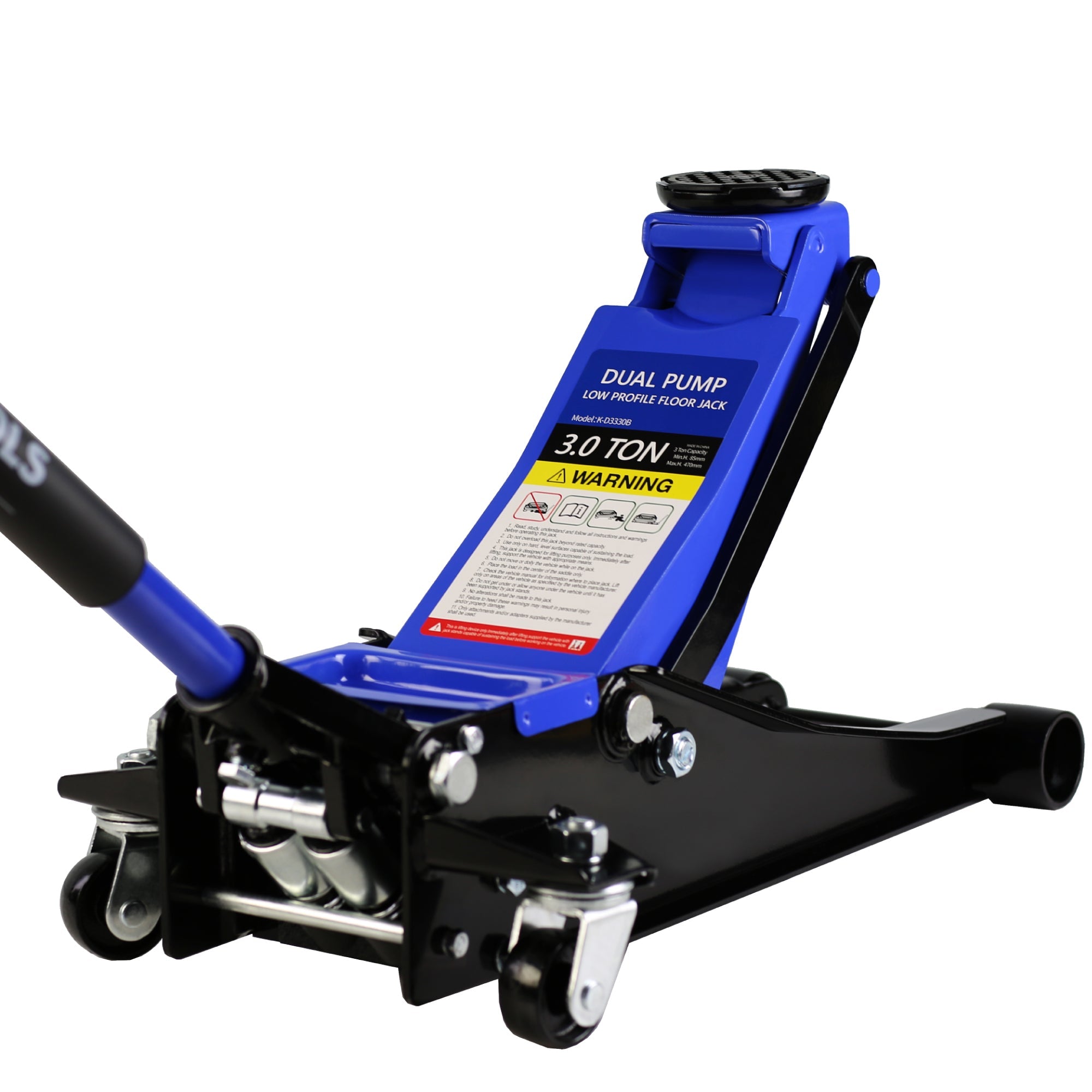 Hydraulic Low Profile Steel Racing Floor Jack 3 Ton (6600 lb) Capacity | Dual Piston Quick Lift Pump | Blue | Lifting Range 3.3"-18.5"