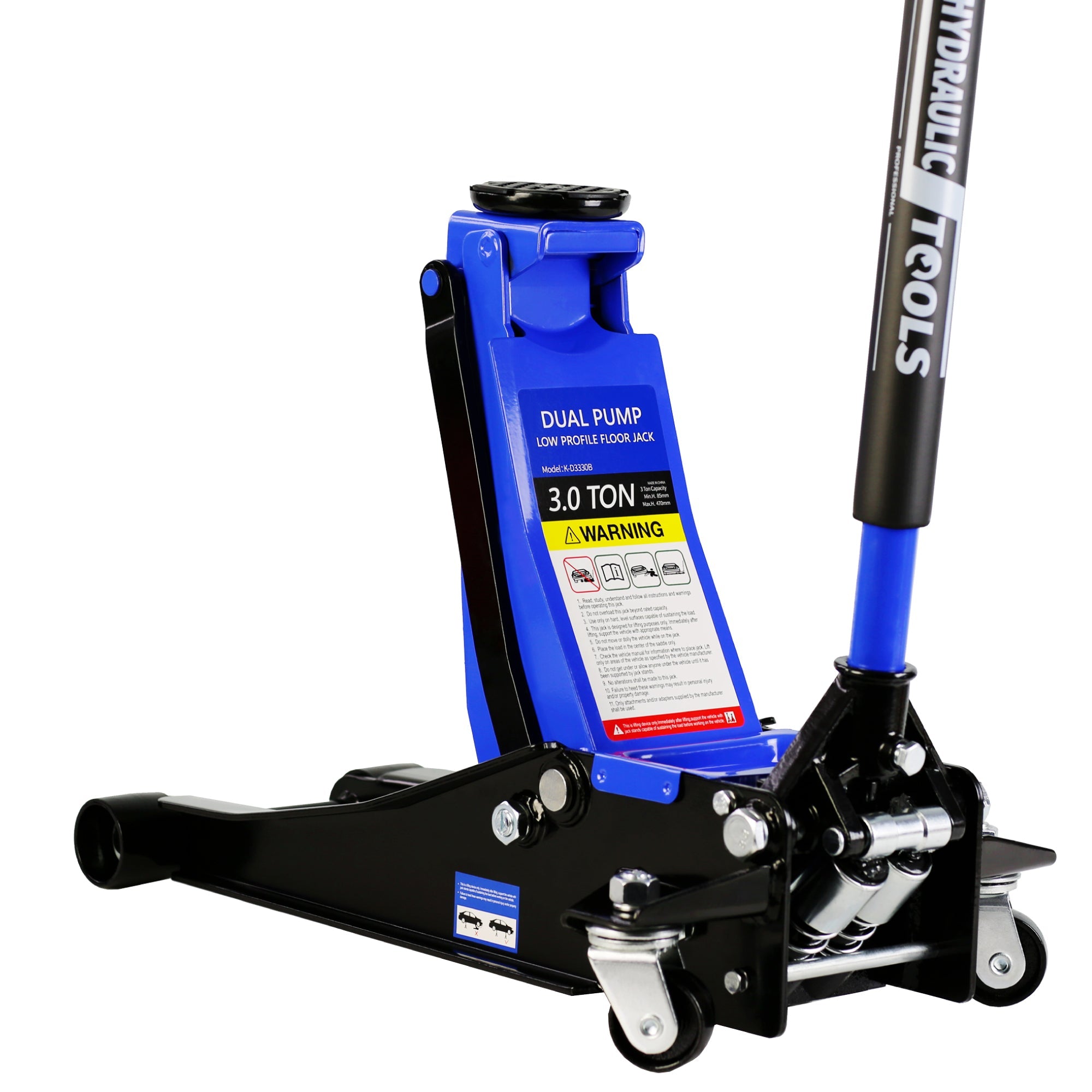 Hydraulic Low Profile Steel Racing Floor Jack 3 Ton (6600 lb) Capacity | Dual Piston Quick Lift Pump | Blue | Lifting Range 3.3"-18.5"