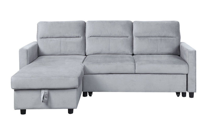 Ivy 81.5" Light Gray Velvet Sleeper Sectional Sofa w/Storage & Pocket-Sleeper Sectionals-American Furniture Outlet