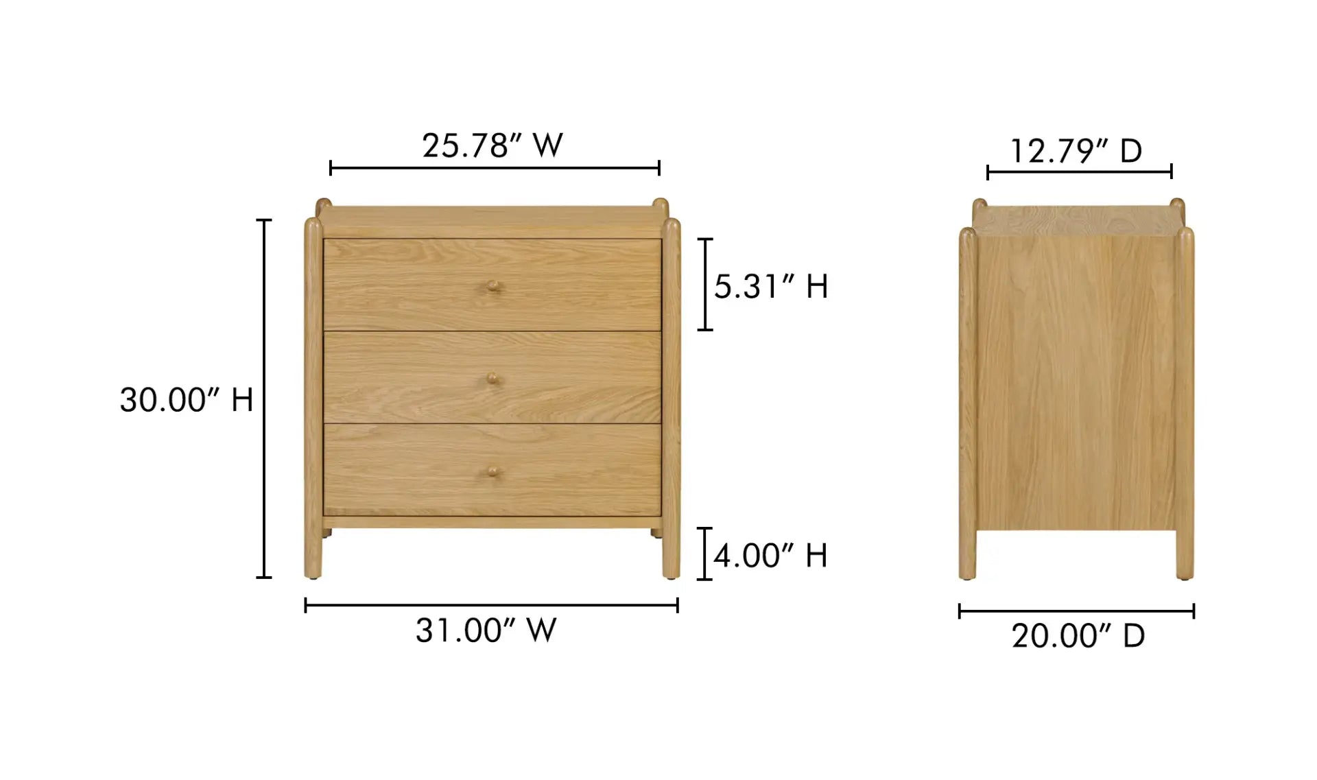 Billy - 3 Drawer Nightstand - Natural