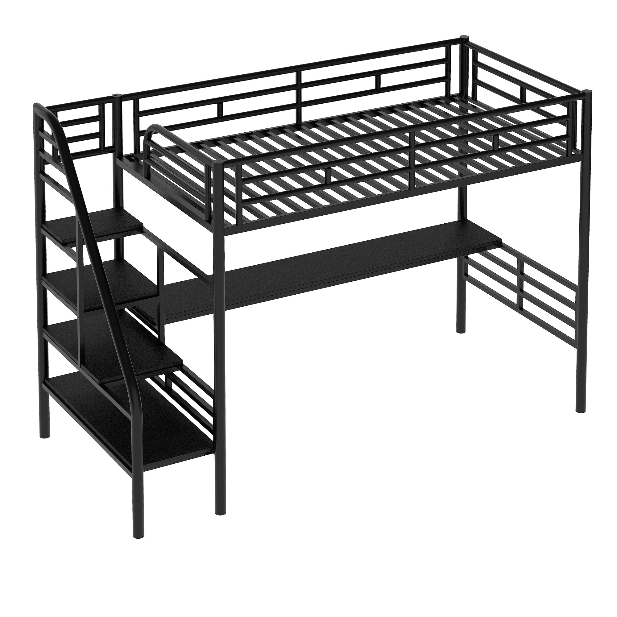 Kids Loft Bed - Twin, Black Metal w/ Desk (No Box Spring)