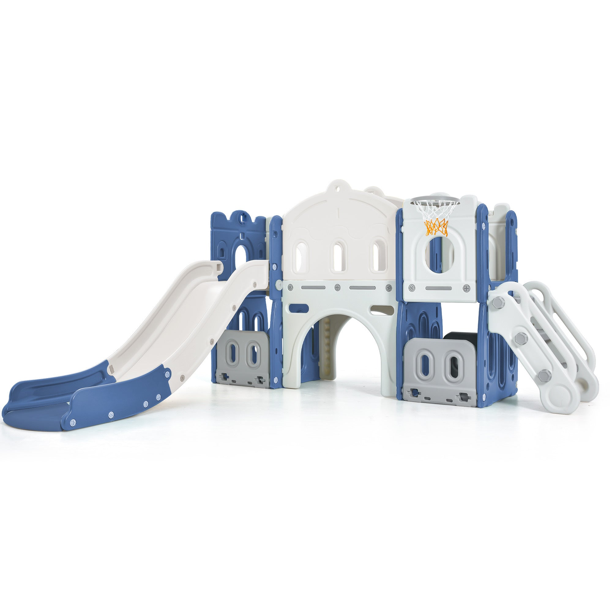 Kids Slide Playset: Castle Climber with Basketball Hoop - Indoor/Outdoor Blue