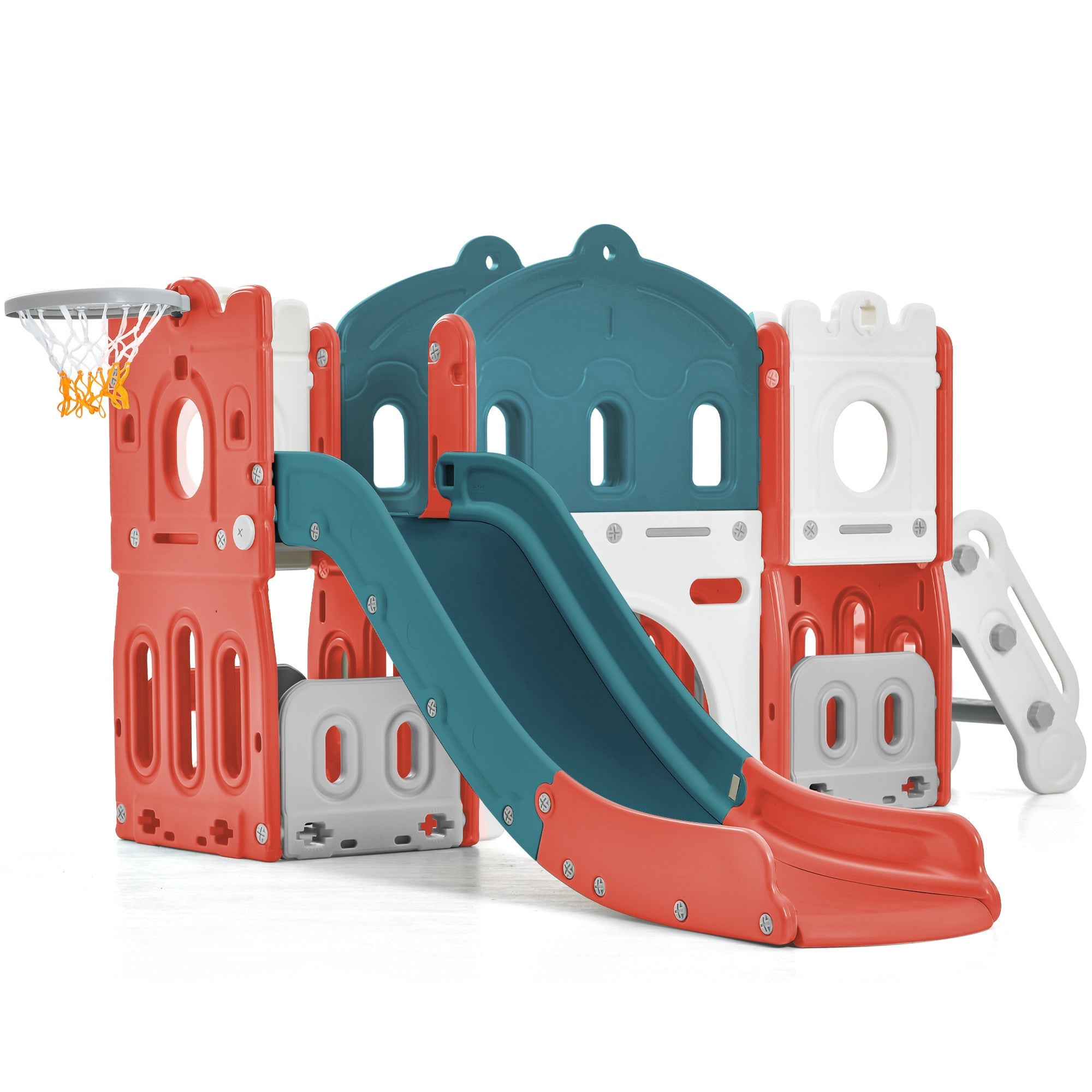 Kids Slide Playset Structure - Freestanding Castle Climber with Slide and Basketball Hoop - Toy Storage Organizer for Toddlers - Kids Climbers Playhouse for Indoor Outdoor Playground Activity | Encourage Active Play and Exploration