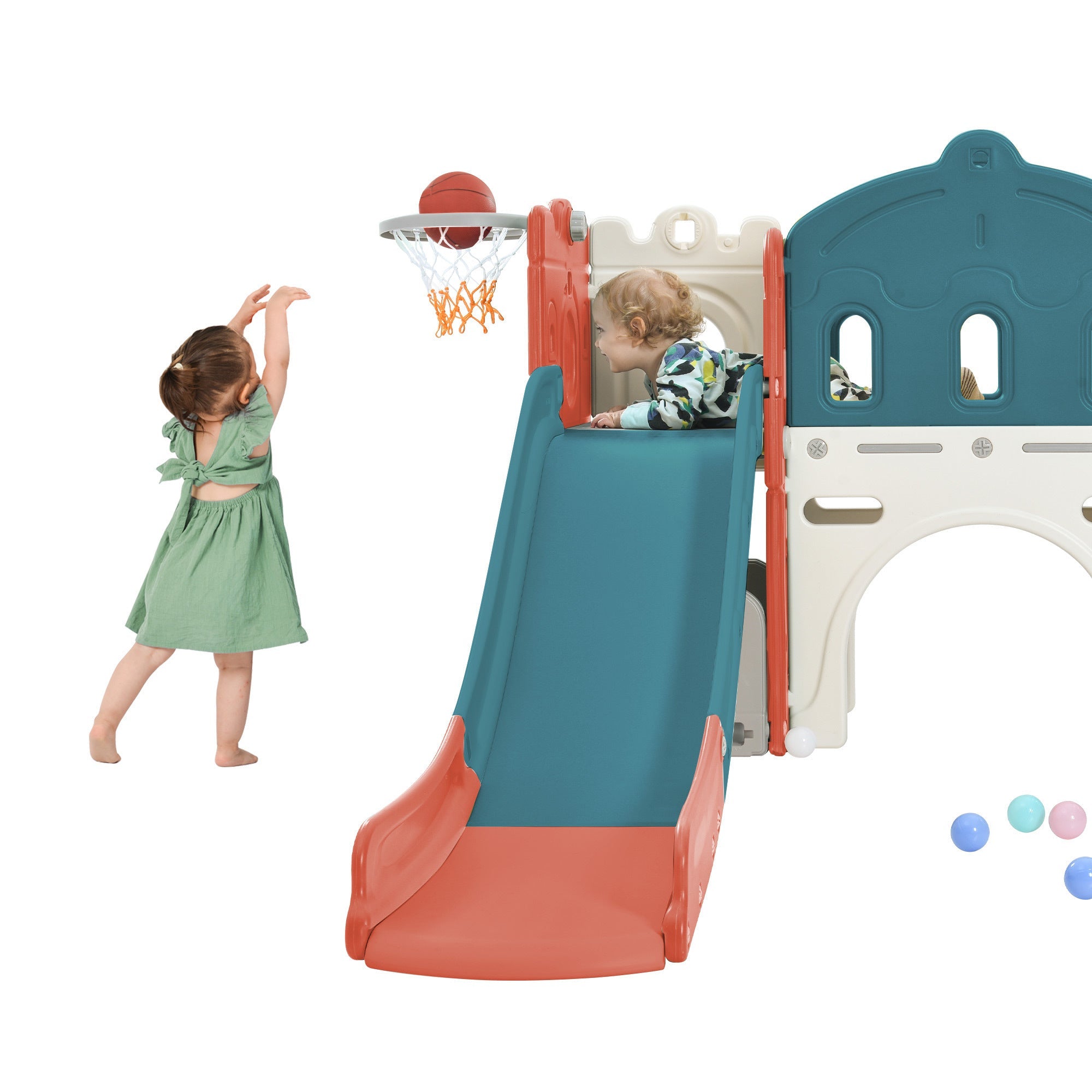 Kids Slide Playset Structure - Freestanding Castle Climber with Slide and Basketball Hoop - Toy Storage Organizer for Toddlers - Kids Climbers Playhouse for Indoor Outdoor Playground Activity | Encourage Active Play and Exploration