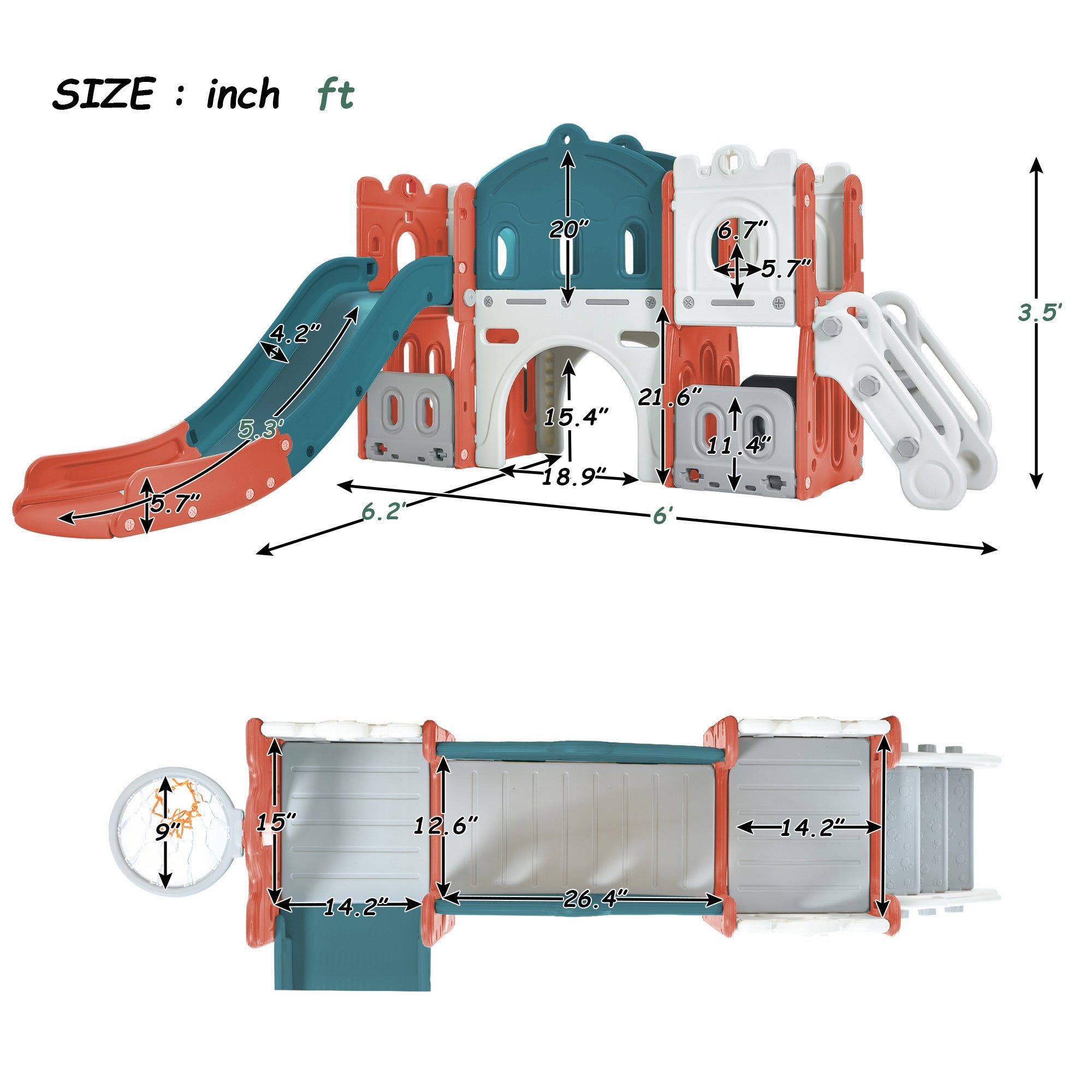 Kids Slide Playset Structure - Freestanding Castle Climber with Slide and Basketball Hoop - Toy Storage Organizer for Toddlers - Kids Climbers Playhouse for Indoor Outdoor Playground Activity | Encourage Active Play and Exploration